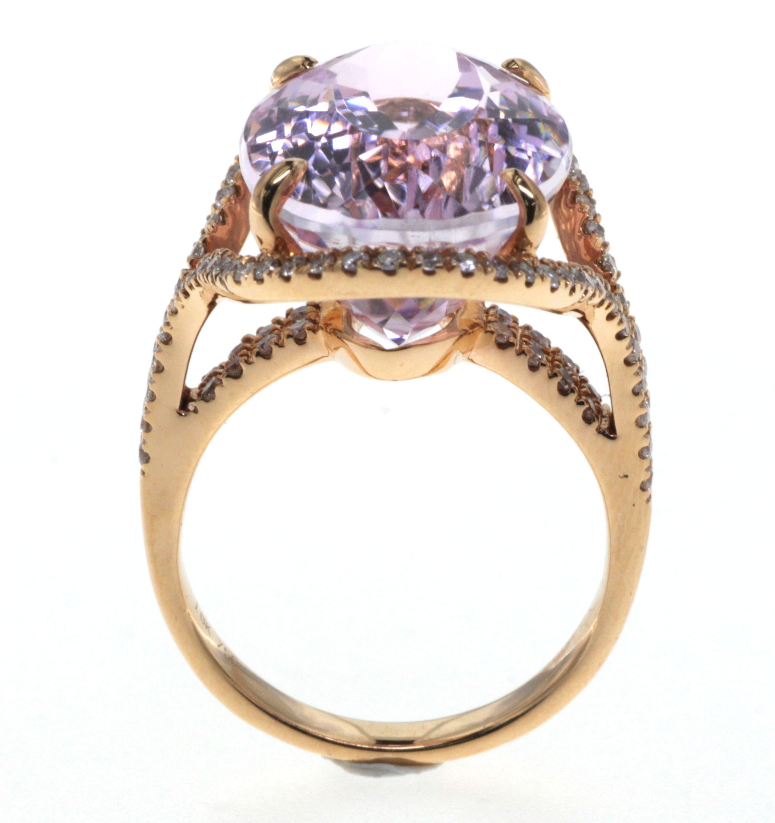 16.70 Ct Kunzite Diamond Cocktail Ring in 18 Karat Rose Gold In New Condition For Sale In Hong Kong, HK