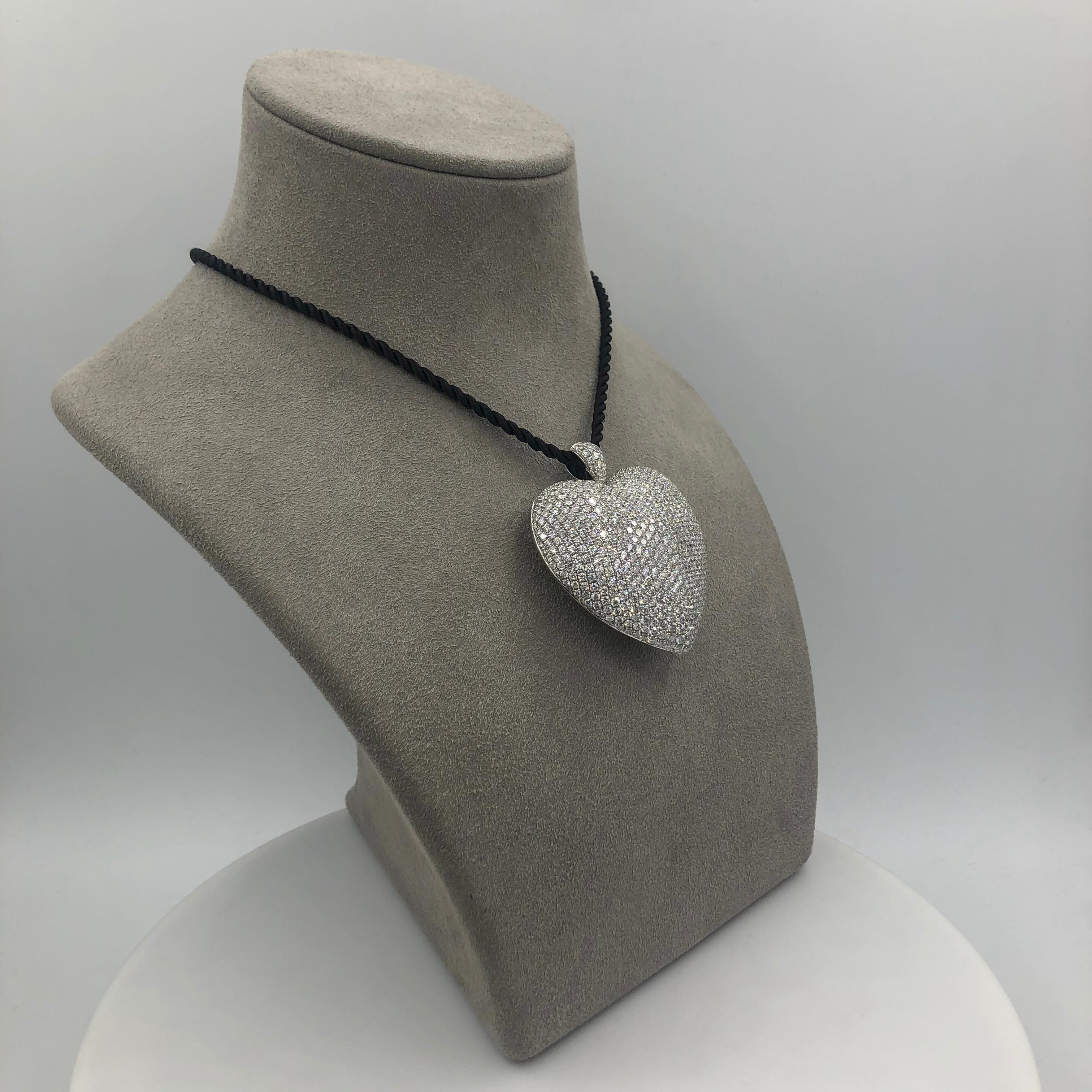 Round Cut 16.70 Carat Micro-Pave Diamond Heart Pendant Necklace
