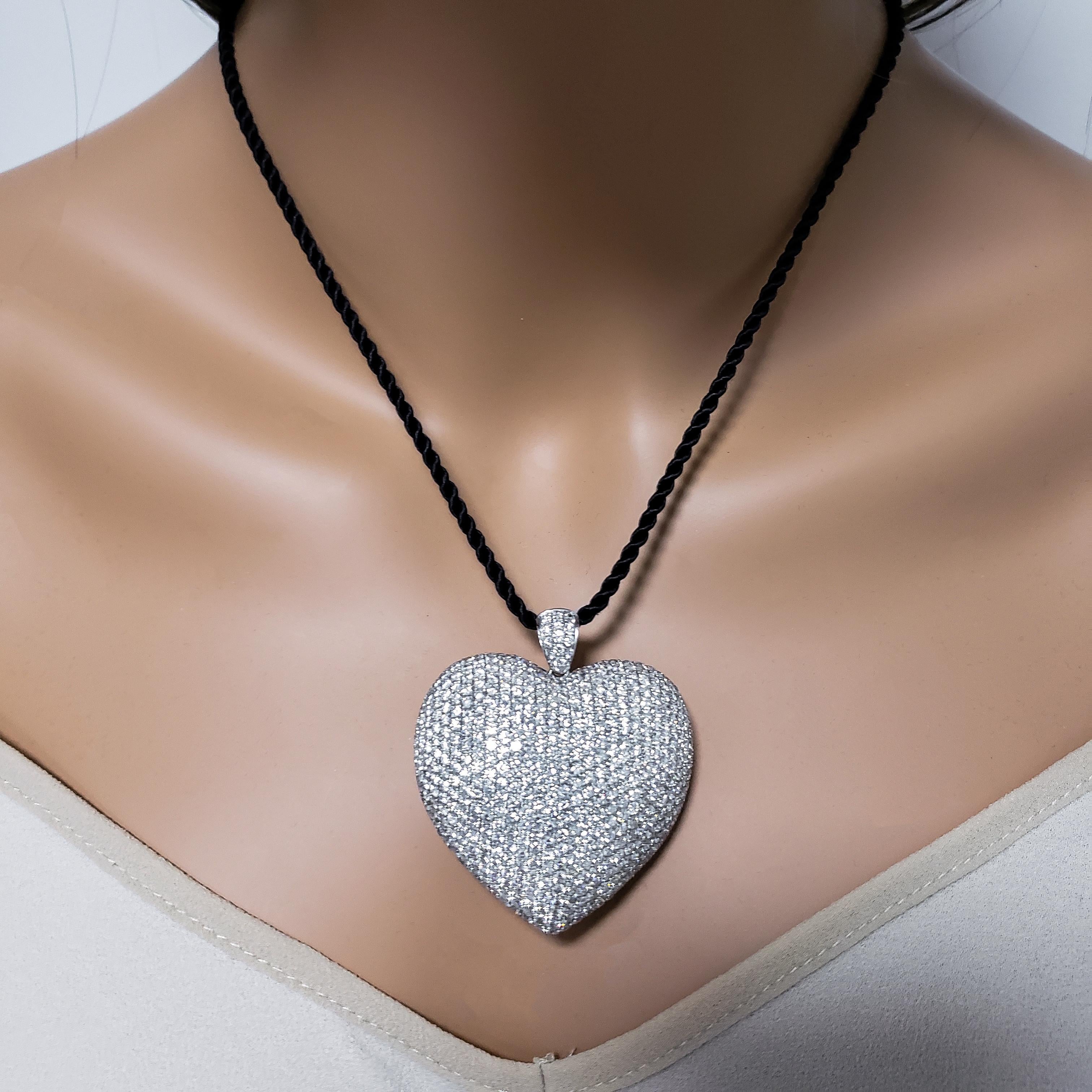 16.70 Carat Micro-Pave Diamond Heart Pendant Necklace 1