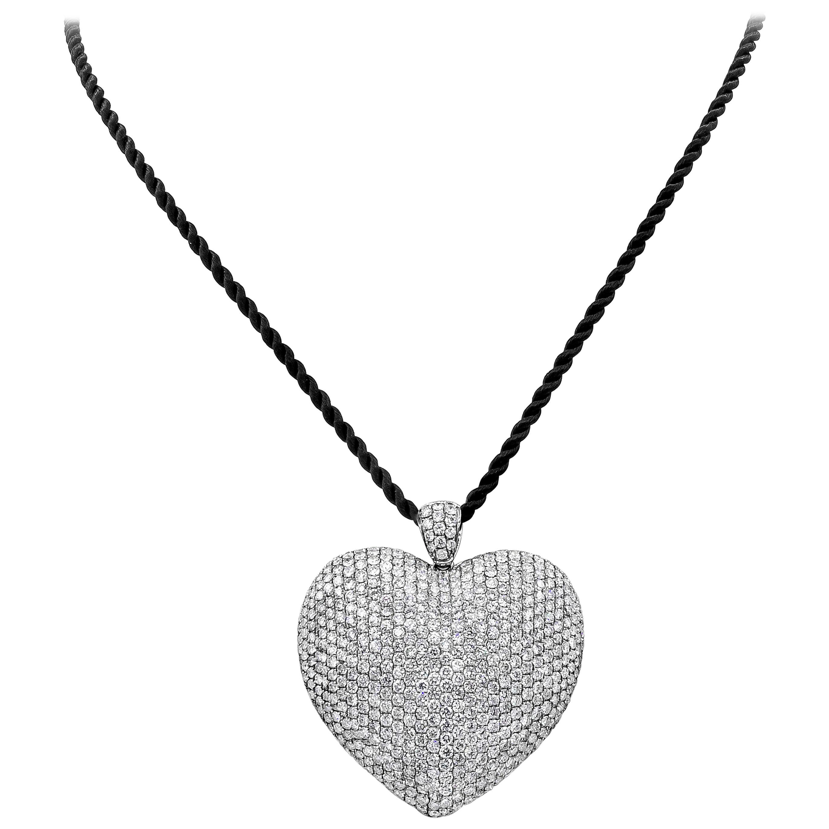 16.70 Carat Micro-Pave Diamond Heart Pendant Necklace