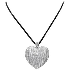 16.70 Carat Micro-Pave Diamond Heart Pendant Necklace