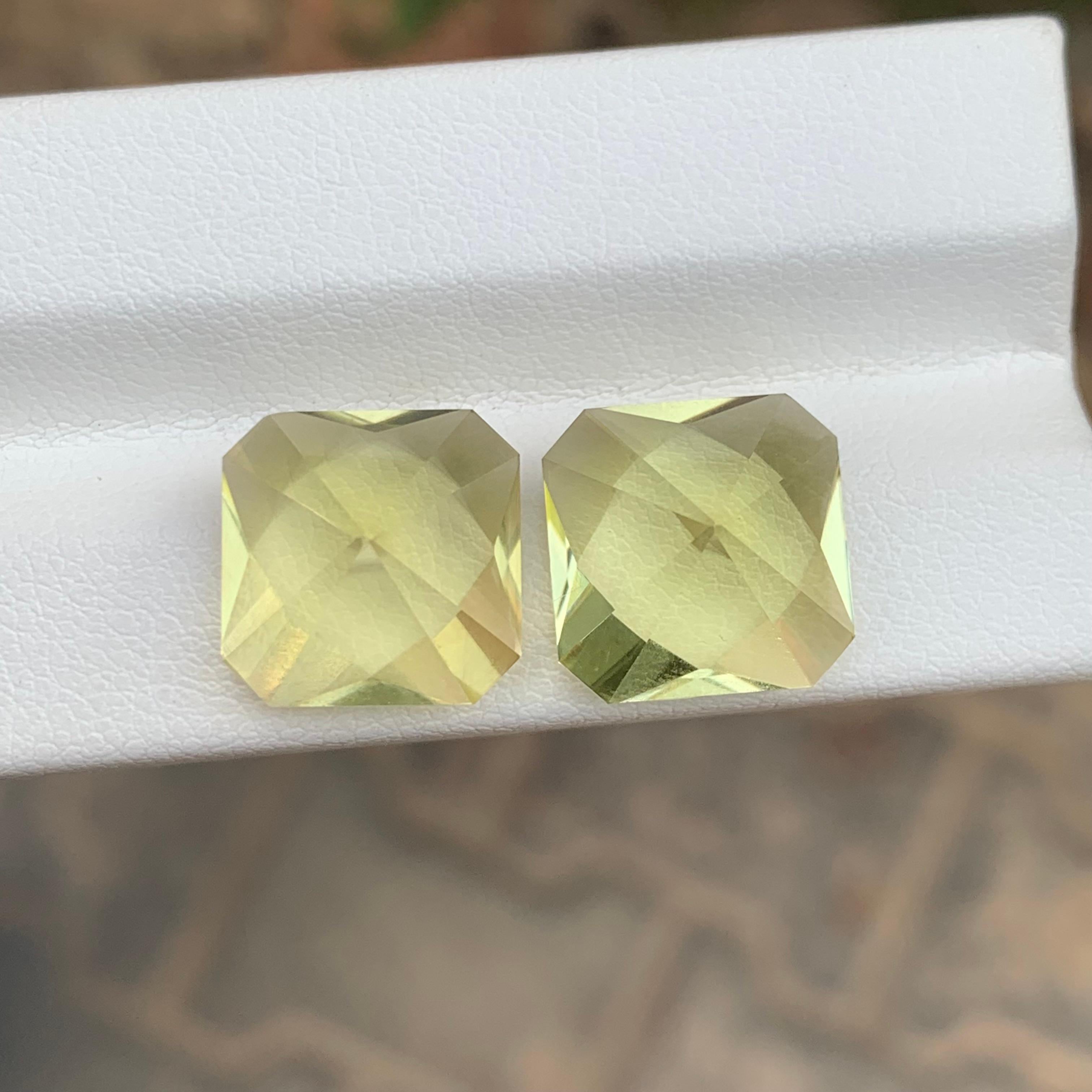 Piedra preciosa de cuarzo limón suelto natural de 16,70 quilates en forma de pareja cuadrada en Nuevo estado para la venta en Peshawar, PK