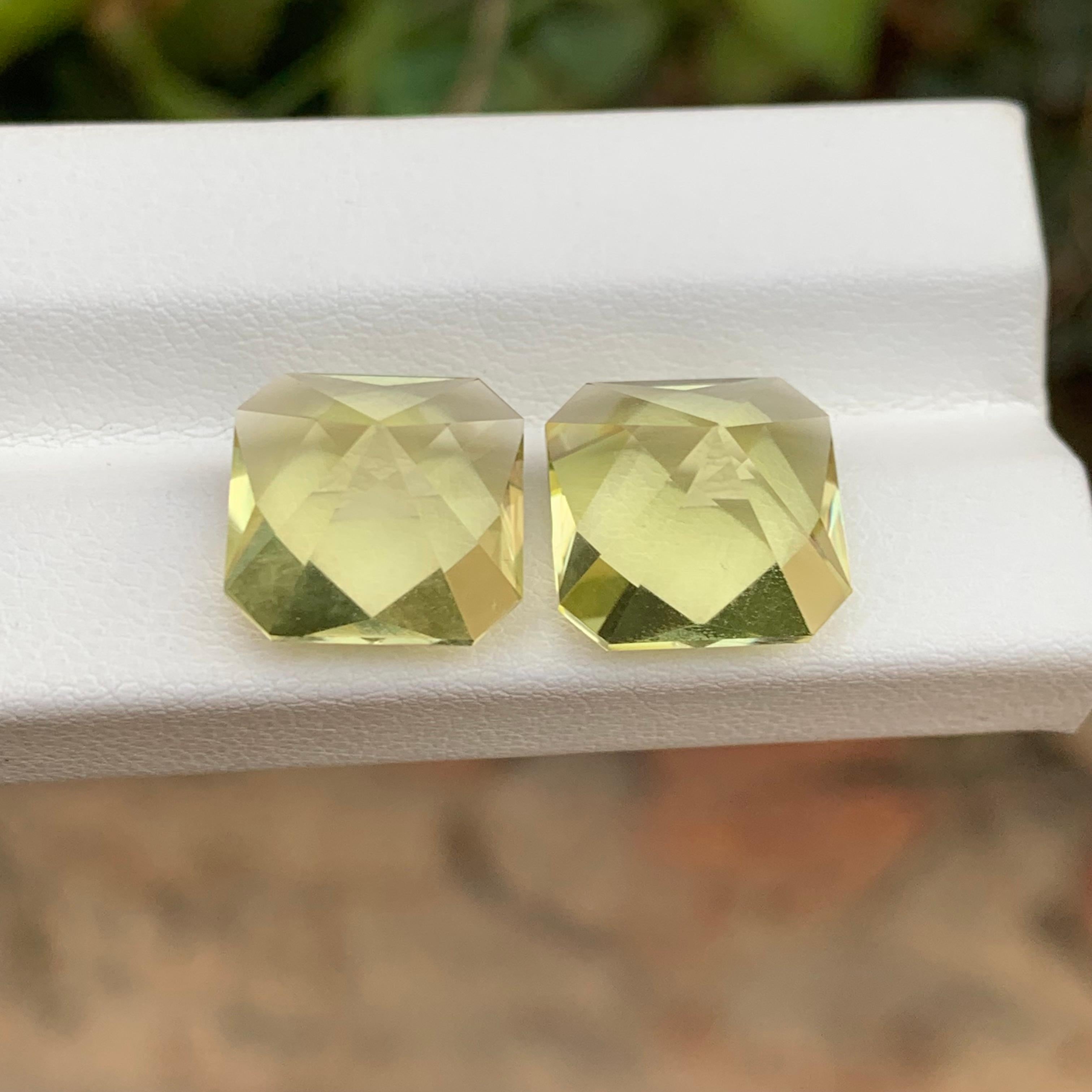 Piedra preciosa de cuarzo limón suelto natural de 16,70 quilates en forma de pareja cuadrada en venta 3