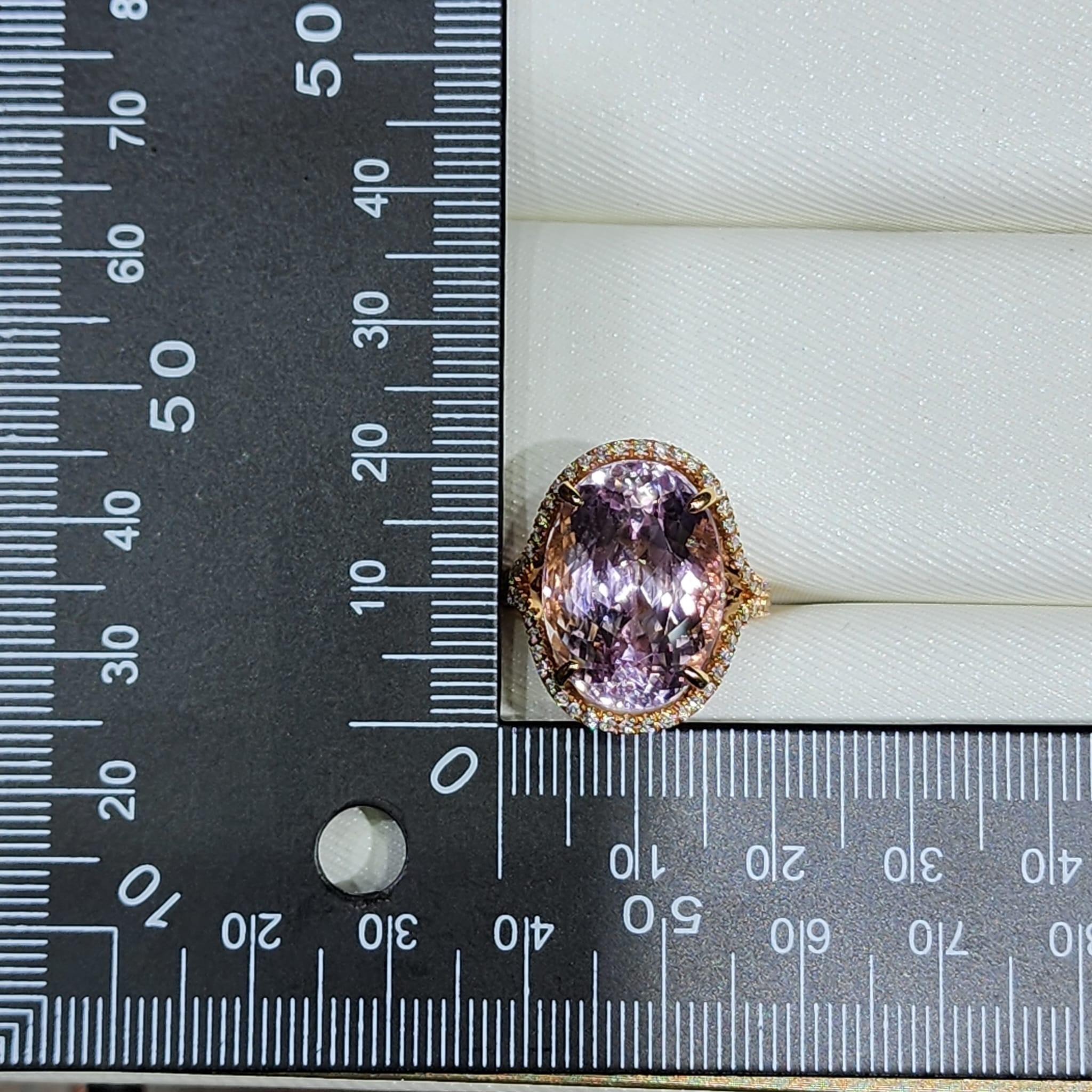 16.70 Ct Kunzite Diamond Cocktail Ring in 18 Karat Rose Gold For Sale 4