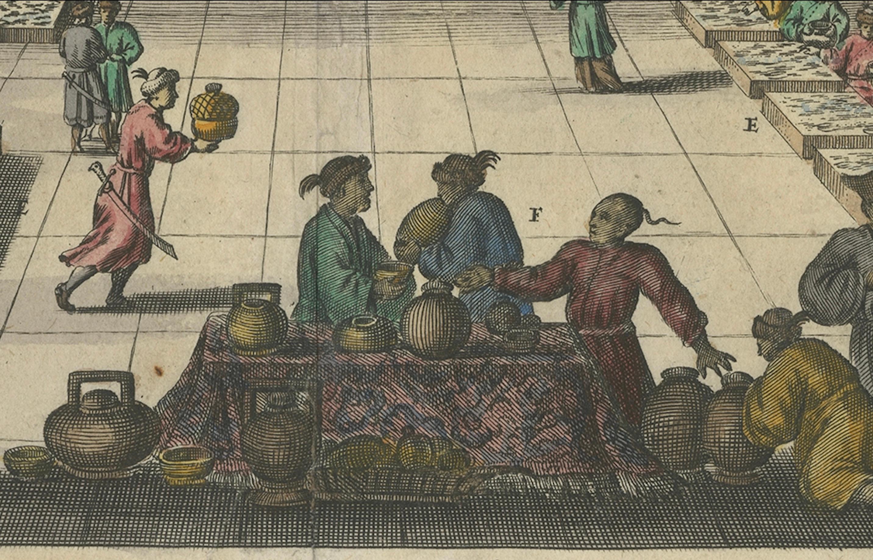 Paper 1670 Royal Banquet for Dutch Embassy in China - Antique Engraving by Dapper For Sale