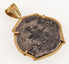 1672 8 Reales Shipwreck Coin in Custom 14k Yellow Gold Bezel w/ Bail