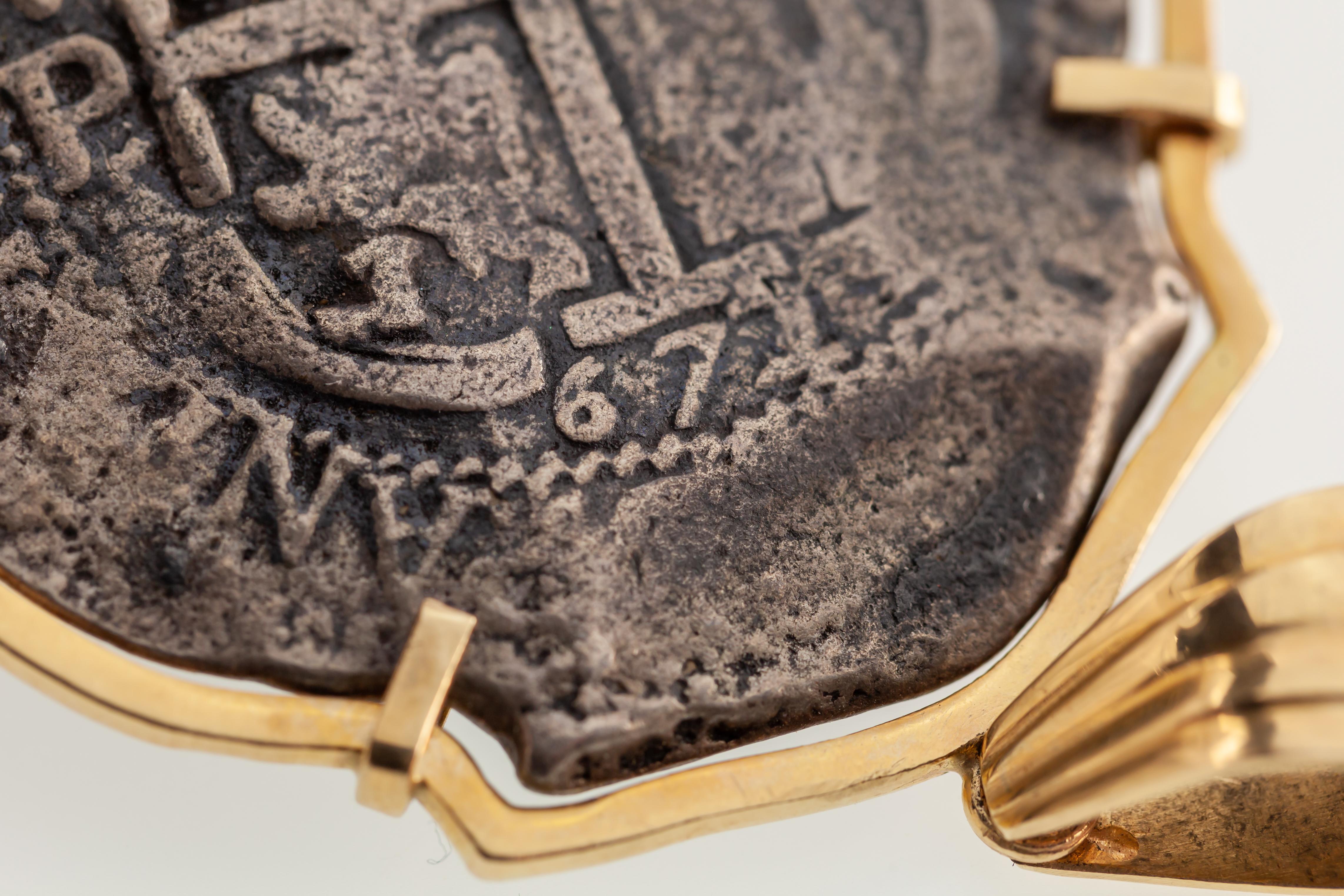 da uomo o donna Moneta del naufragio del 1672 da 8 Reales in castone d'oro giallo 14k personalizzato con cauzione in vendita