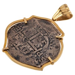 1672 8 Reales Shipwreck Coin in Custom 14k Yellow Gold Bezel w/ Bail