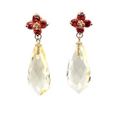 16.72 Carat Lemon Quartz Sapphire Yellow Gold Drop Earrings