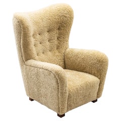 "1672" Wingback Chair by Fritz Hansen, with Sheep Skin, Denmark, 1930s