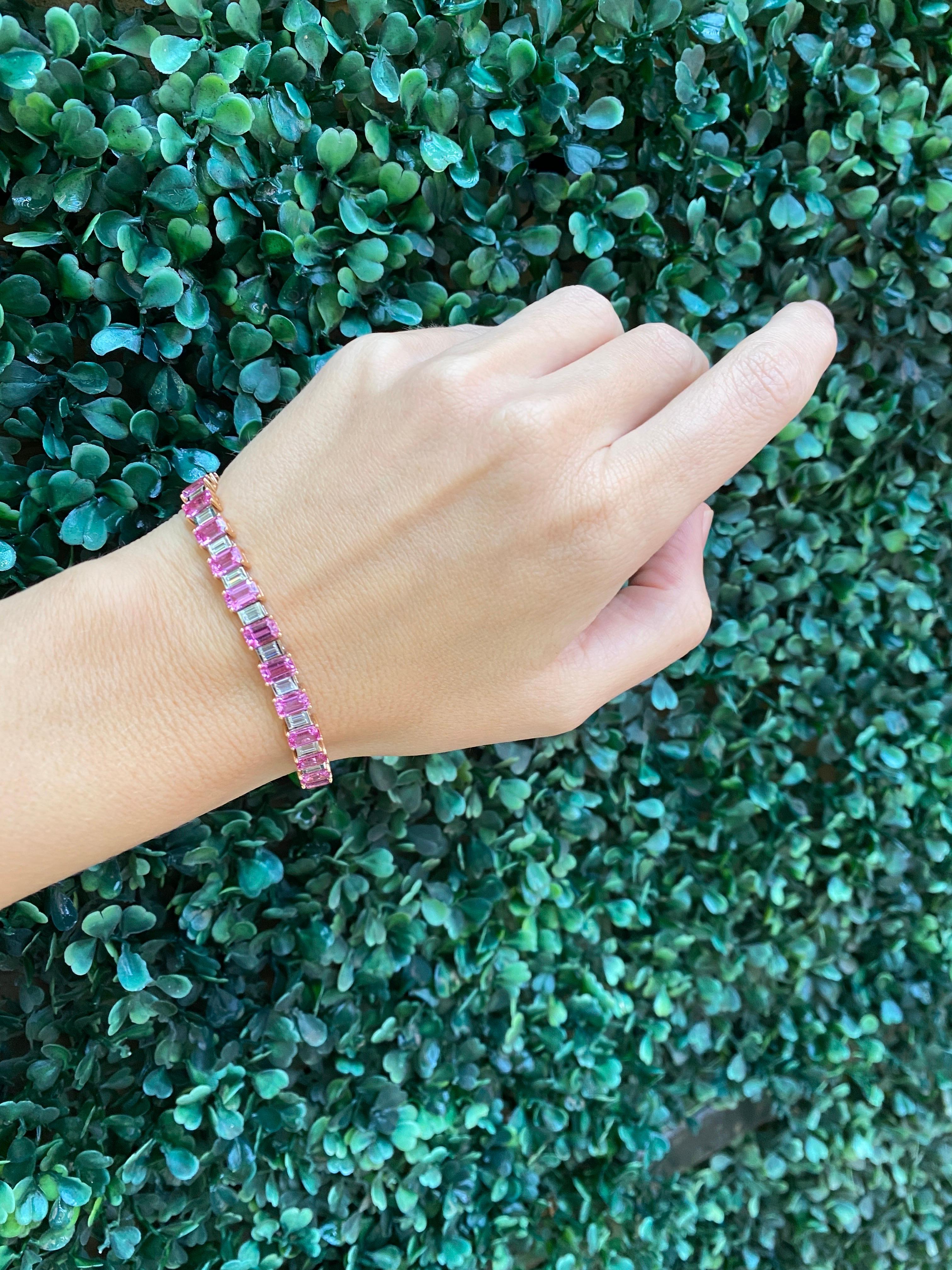 Armband mit 16,73 Karat rosa Saphiren im Smaragdschliff und 8,07 Karat natürlichen Baguette-Diamanten 6