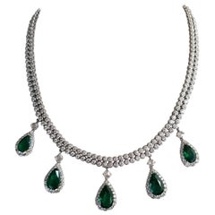 16.74 Carat Pear Shape Emerald and Diamond Necklace