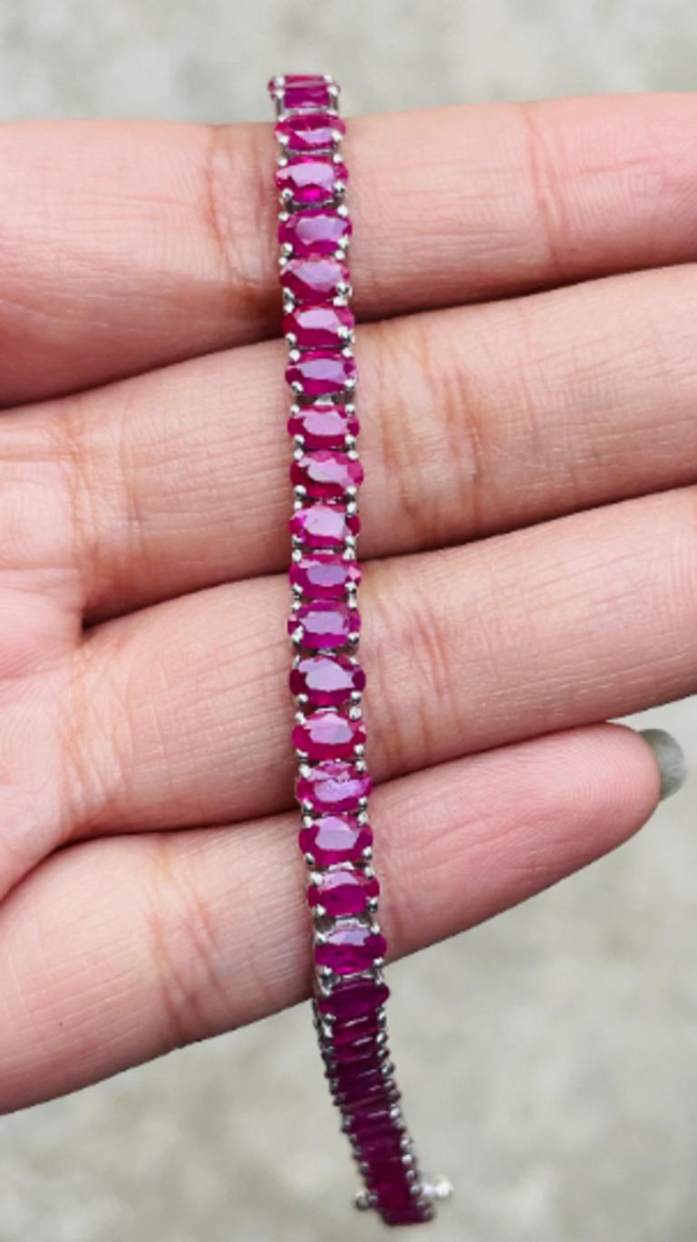 Beautifully handcrafted silver Elegant Natural Pink Sapphire Tennis Bracelet, designed with love, including handpicked luxury gemstones for each designer piece. Grab the spotlight with this exquisitely crafted piece. Inlaid with natural pink