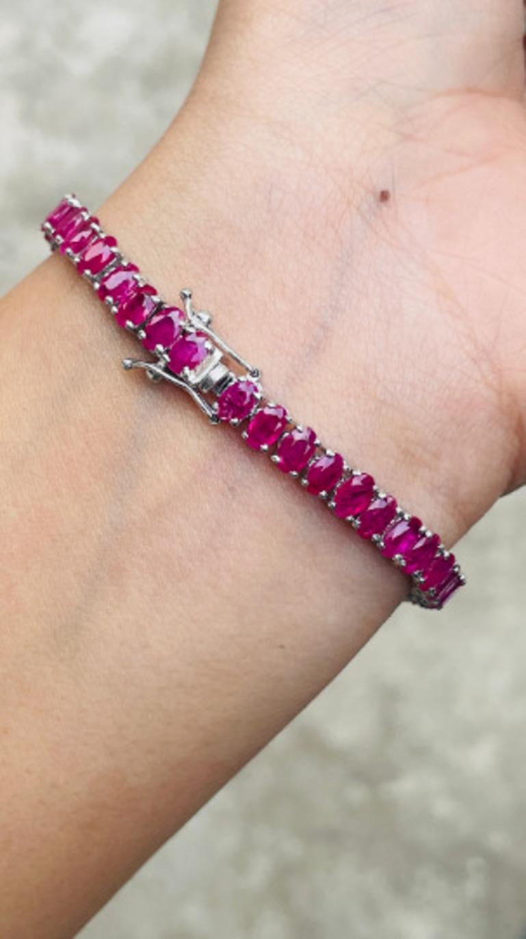 16.75 Carat Natural Pink Sapphire Tennis Bracelet Crafted in 925 Sterling Silver In New Condition For Sale In Houston, TX
