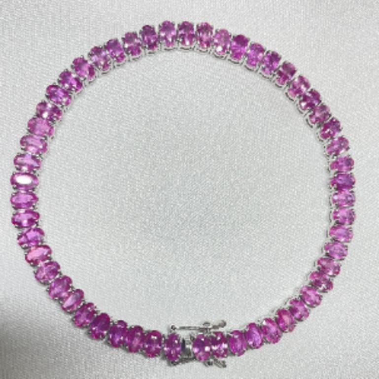 Women's 16.75 Carat Natural Pink Sapphire Tennis Bracelet Crafted in 925 Sterling Silver For Sale