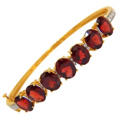 Bracelet jonc en or 14 carats avec grenats rouges naturels de 16,75 carats et diamants