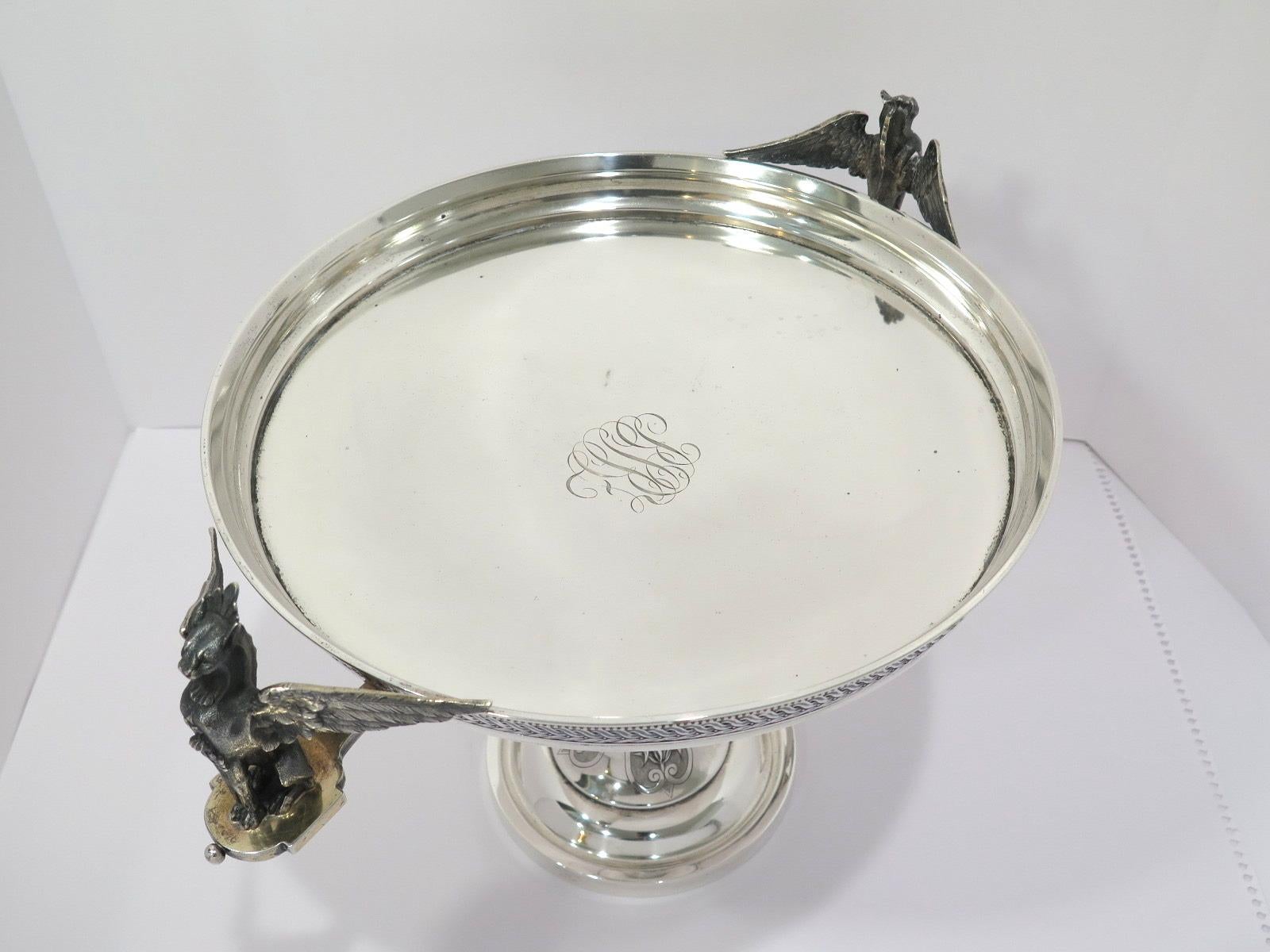 Sterling Silver John Wendt Antique Winged Lionesses Footed Platter For Sale 2