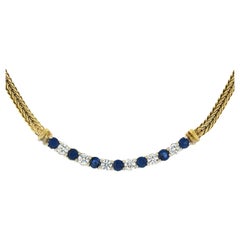 16.75" Vintage 18k TT Gold Sapphire & Diamond Wide Wheat Fancy Chain Necklace