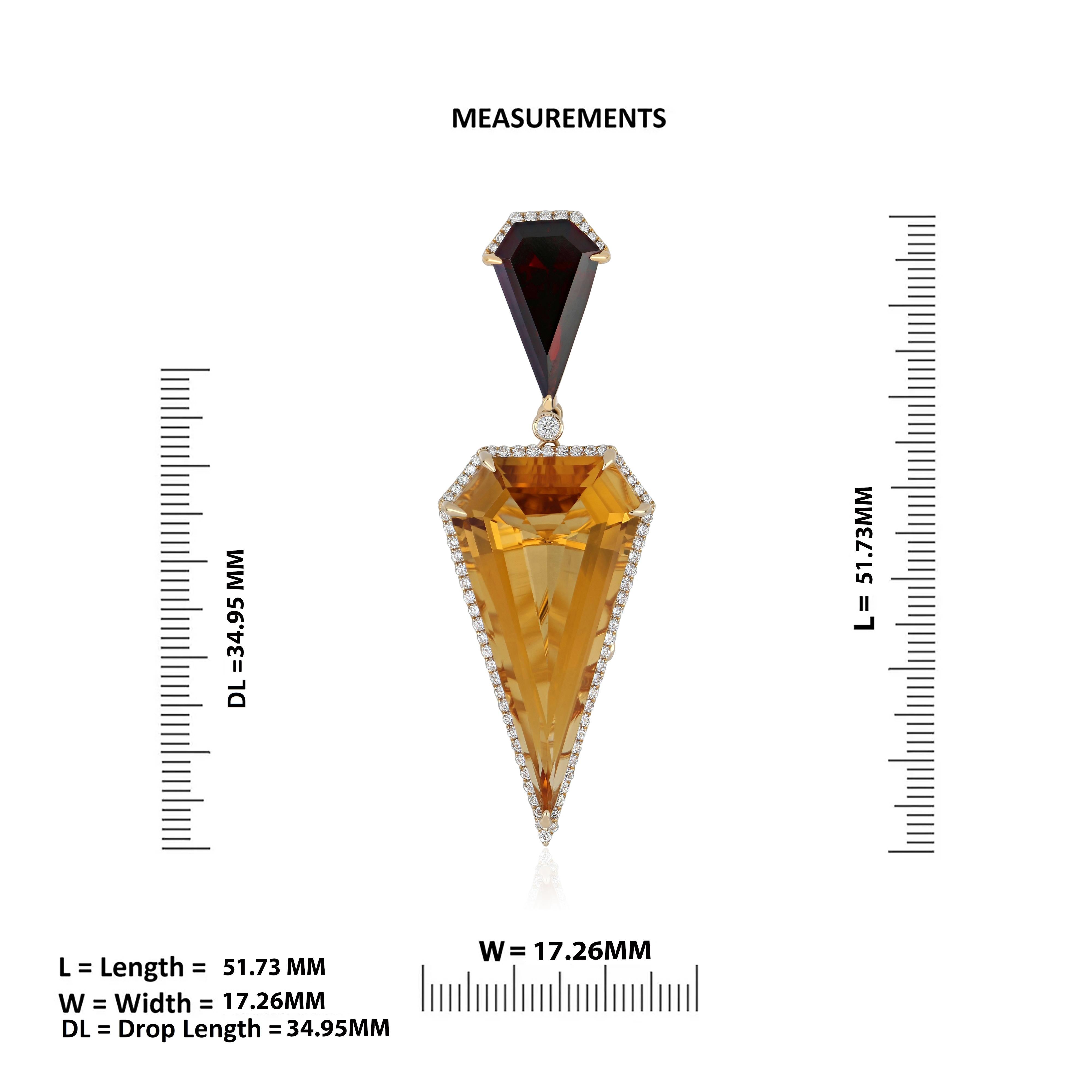 16.75CT's Citrine, Grenat  Pendentif en or jaune 14 carats et diamant Neuf - En vente à JAIPUR, IN