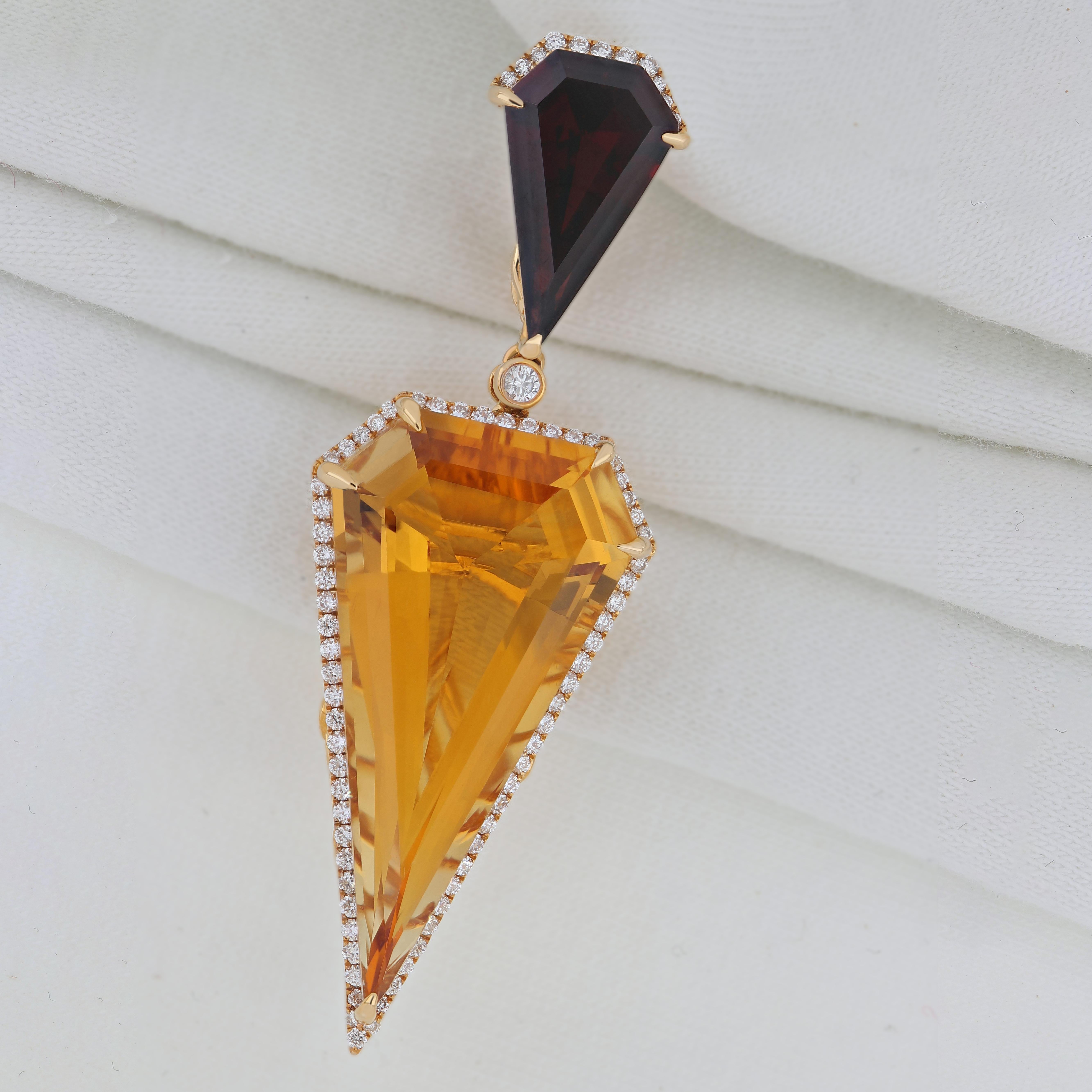 16.75CT's Citrine, Grenat  Pendentif en or jaune 14 carats et diamant Pour femmes en vente
