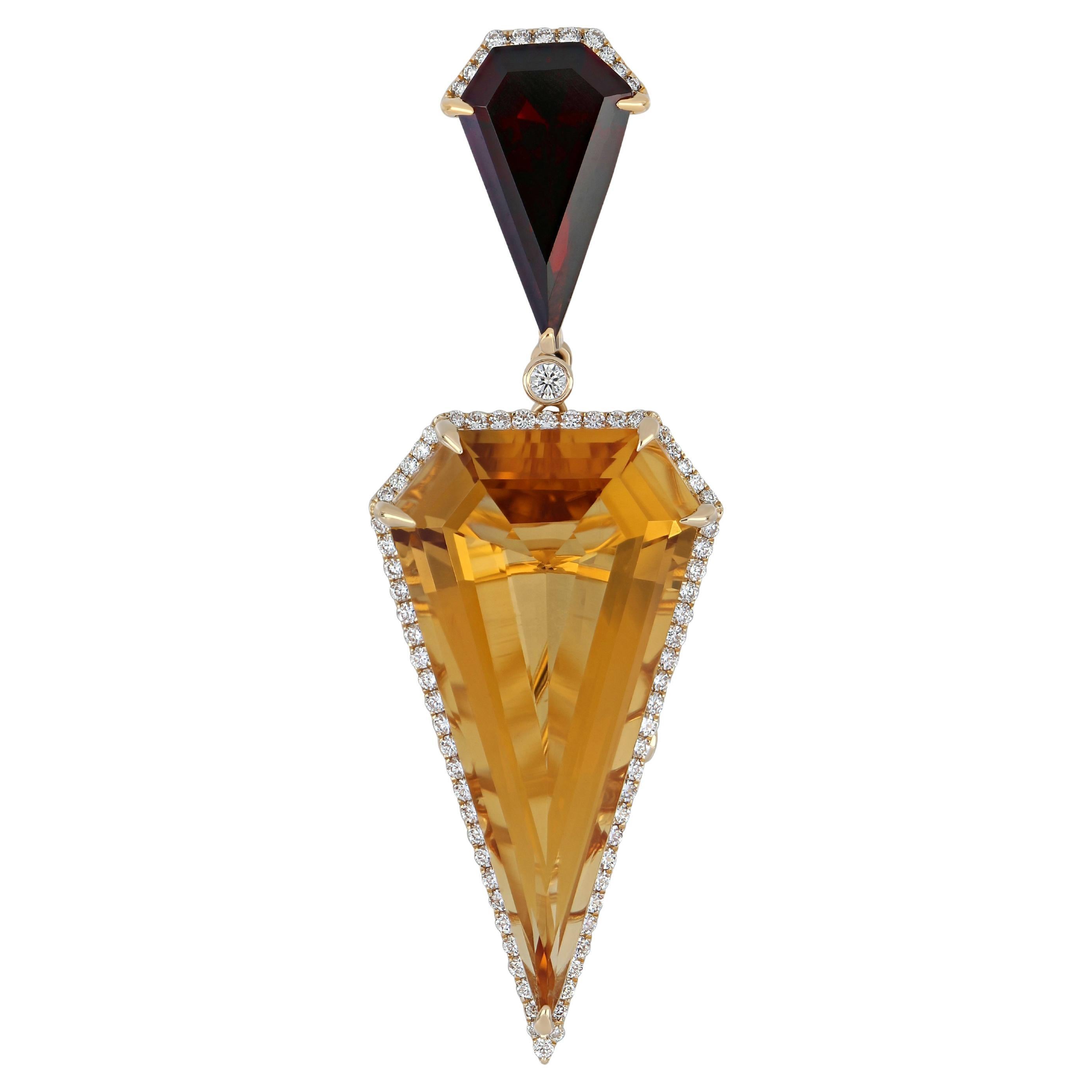 16.75CT's Citrine, Garnet  and Diamond in 14 karat Yellow Gold Pendant