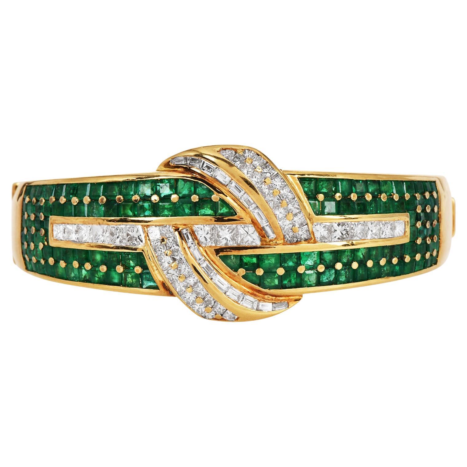 16.75cttw Diamond Emerald 18K Gold Statement Bangle Bracelet