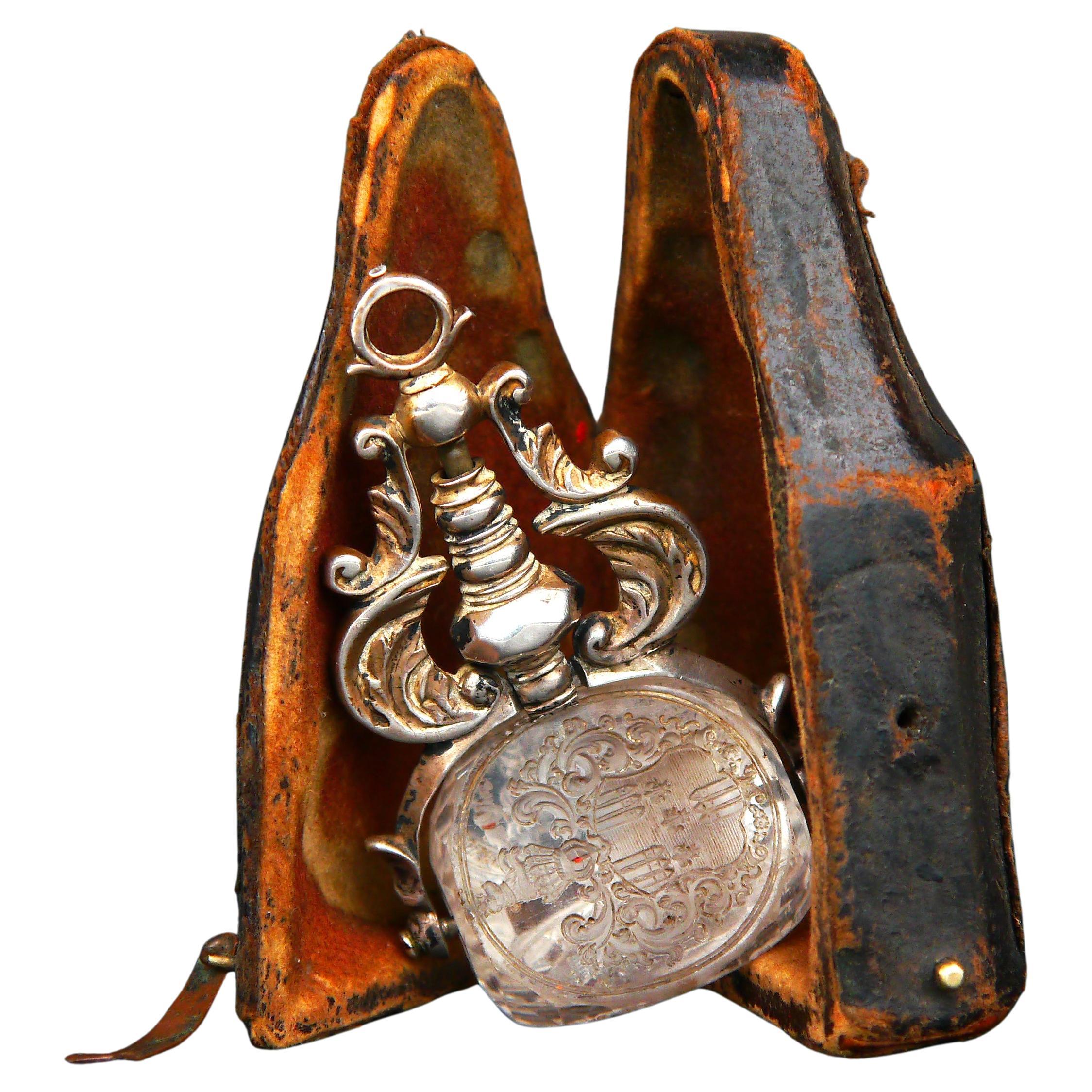 1676 Friedrich von Arenstorff Intaglio Fob wax Seal Rock Crystal Silver