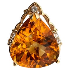 16.76ct Pear Citrine & Diamond Slide Pendant 14K Yellow Gold Estate