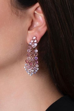 16.77 Ct Tourmaline Sapphire 18 K White Gold Earrings