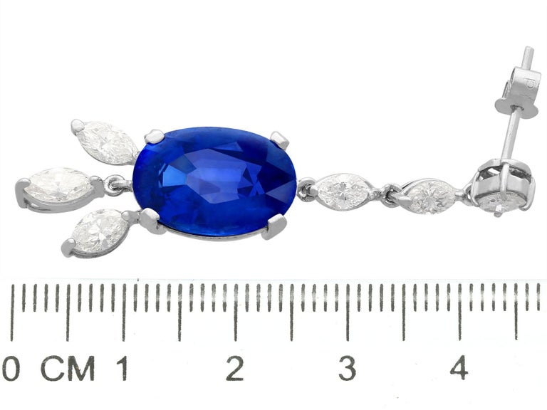 16.78 Carat Oval Cut Ceylon Sapphire and 4.26 Carat Diamond Drop Earrings For Sale 1