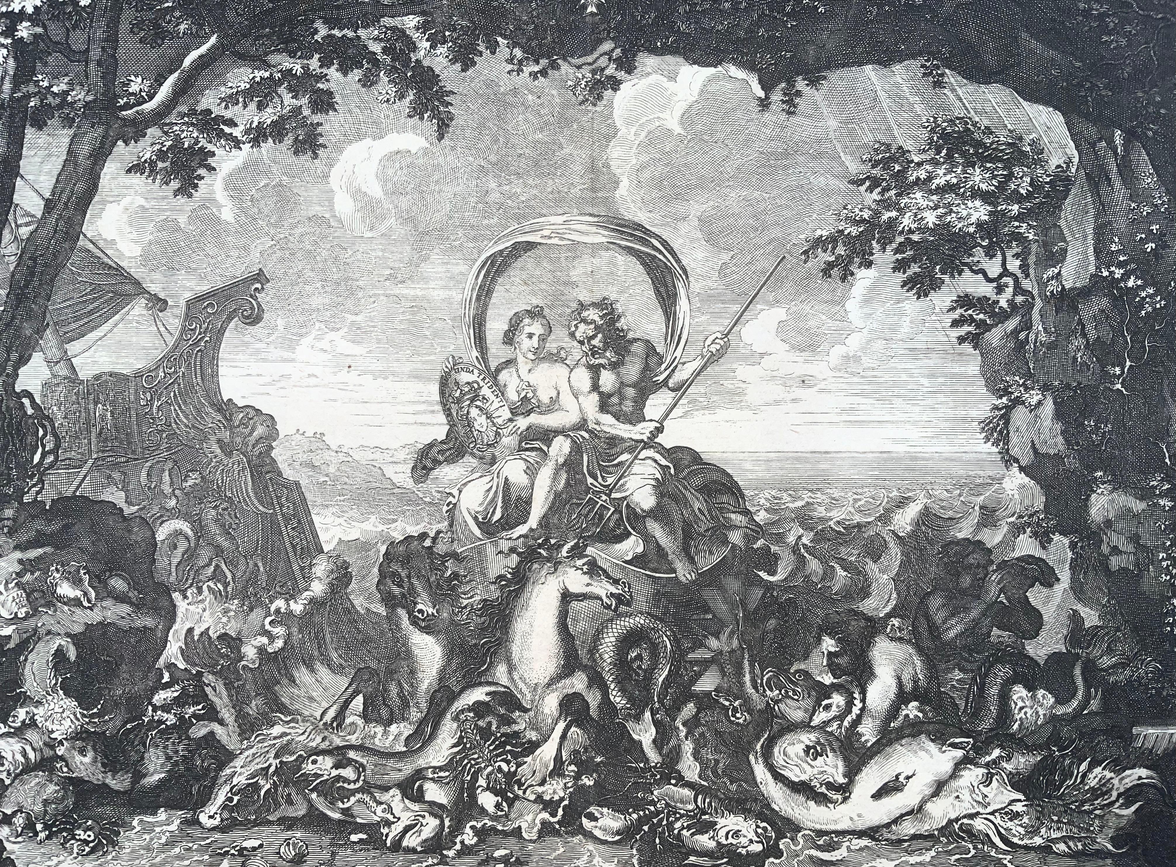 1679 Allegorie, Wasser, Neptun, Sébastien Leclerc, großes Folio, Ornament (Barock) im Angebot