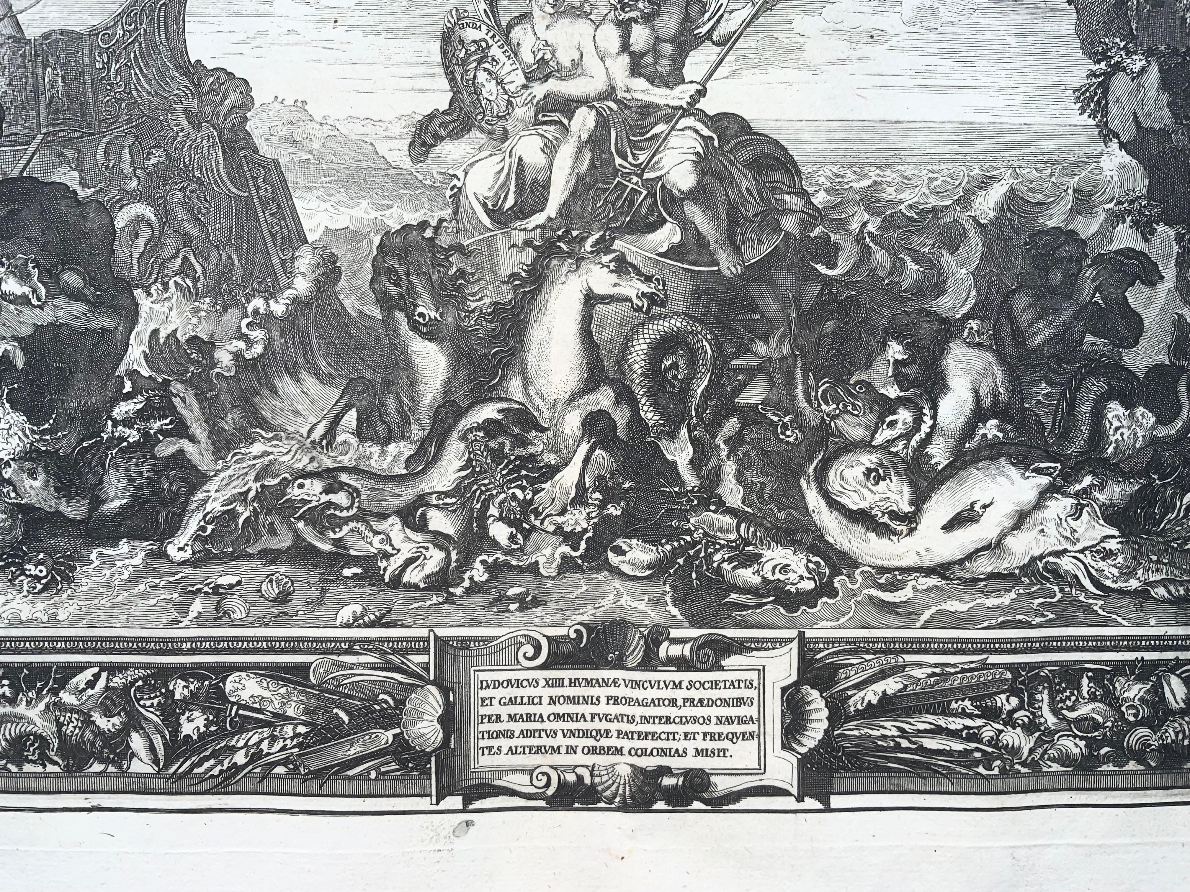 1679 Allegorie, Wasser, Neptun, Sébastien Leclerc, großes Folio, Ornament (Französisch) im Angebot