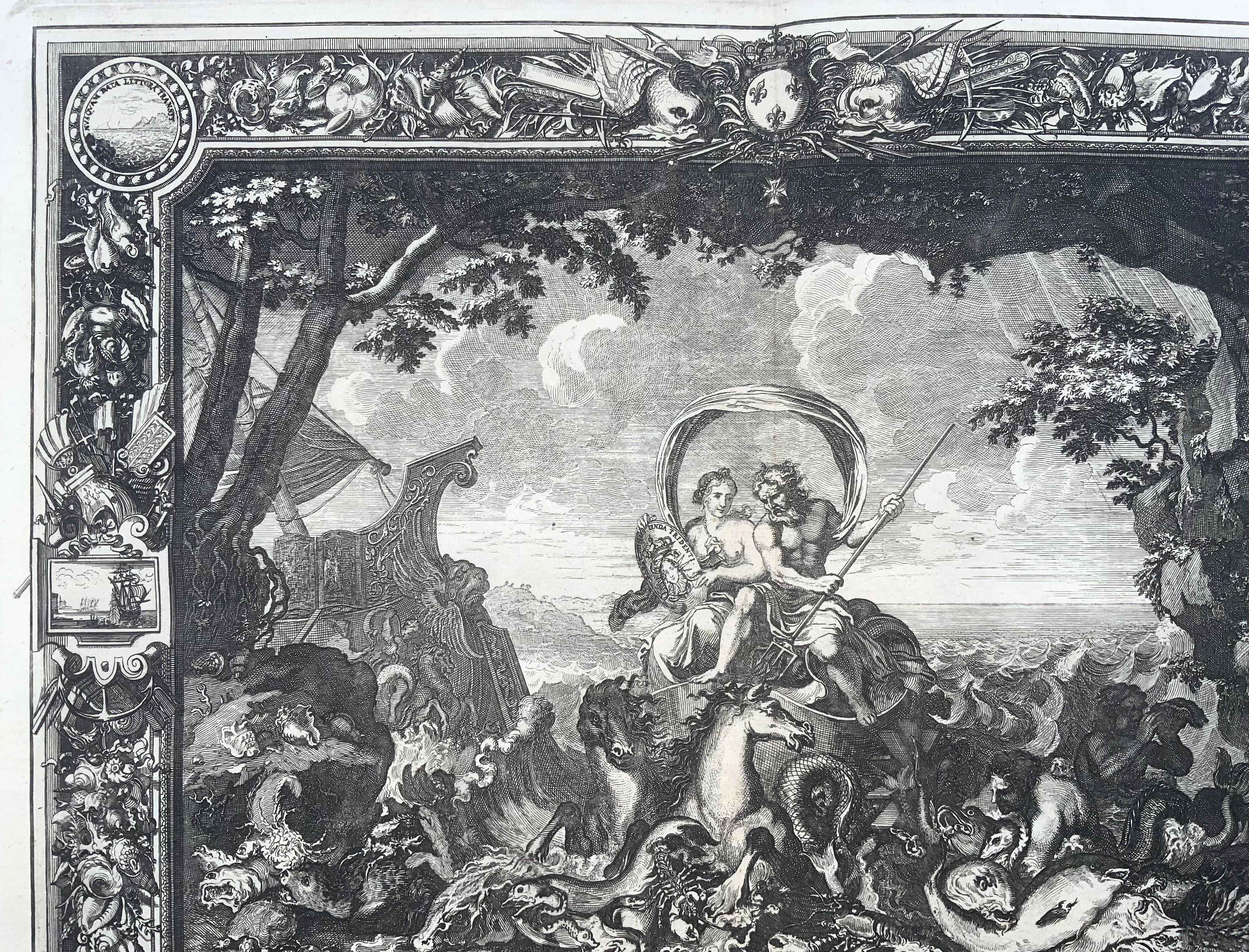 Etched 1679 Allegory, Water, Neptune, Sébastien Leclerc, Large Folio, Ornament For Sale
