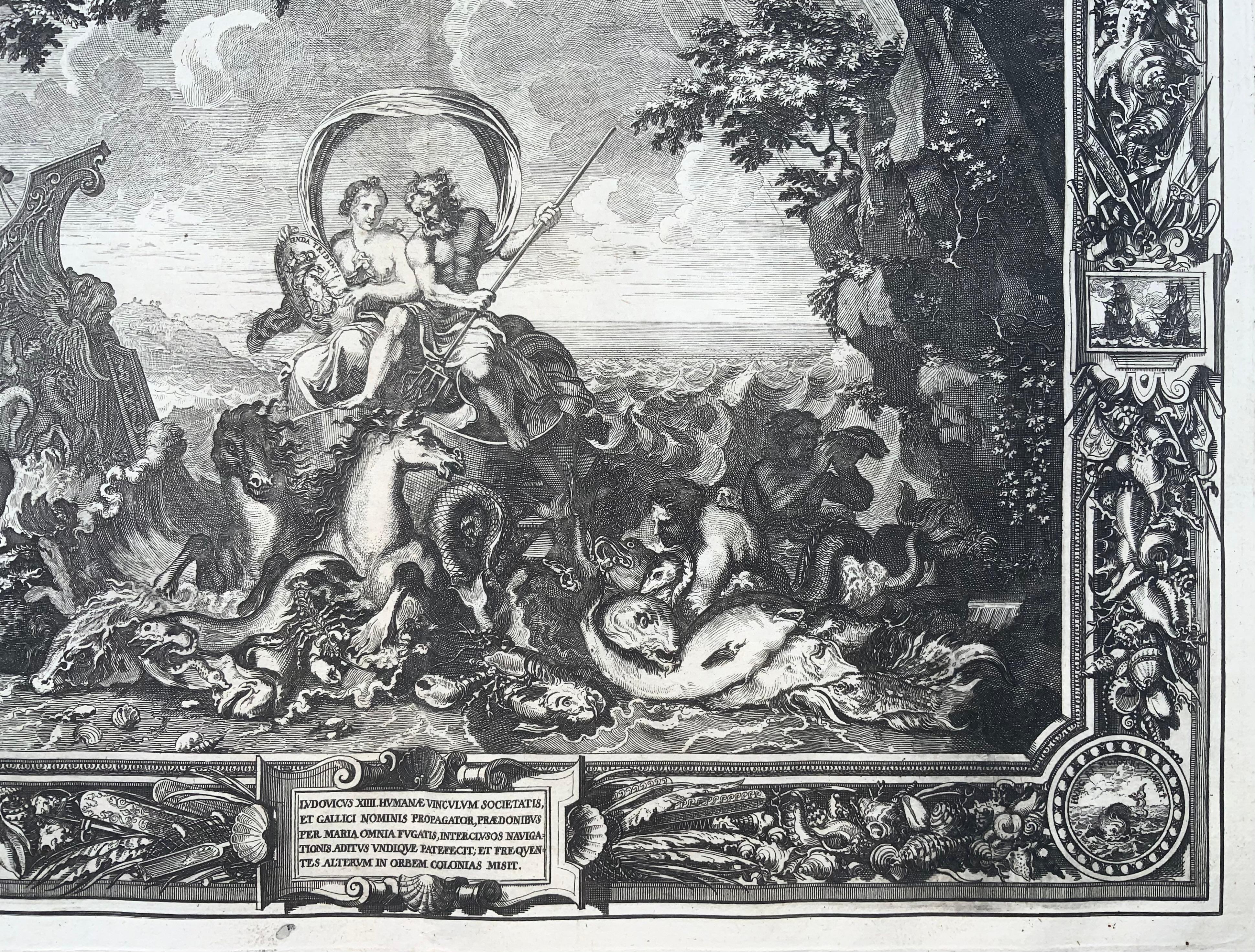 1679 Allegory, Water, Neptune, Sébastien Leclerc, Large Folio, Ornament In Good Condition For Sale In Norwich, GB