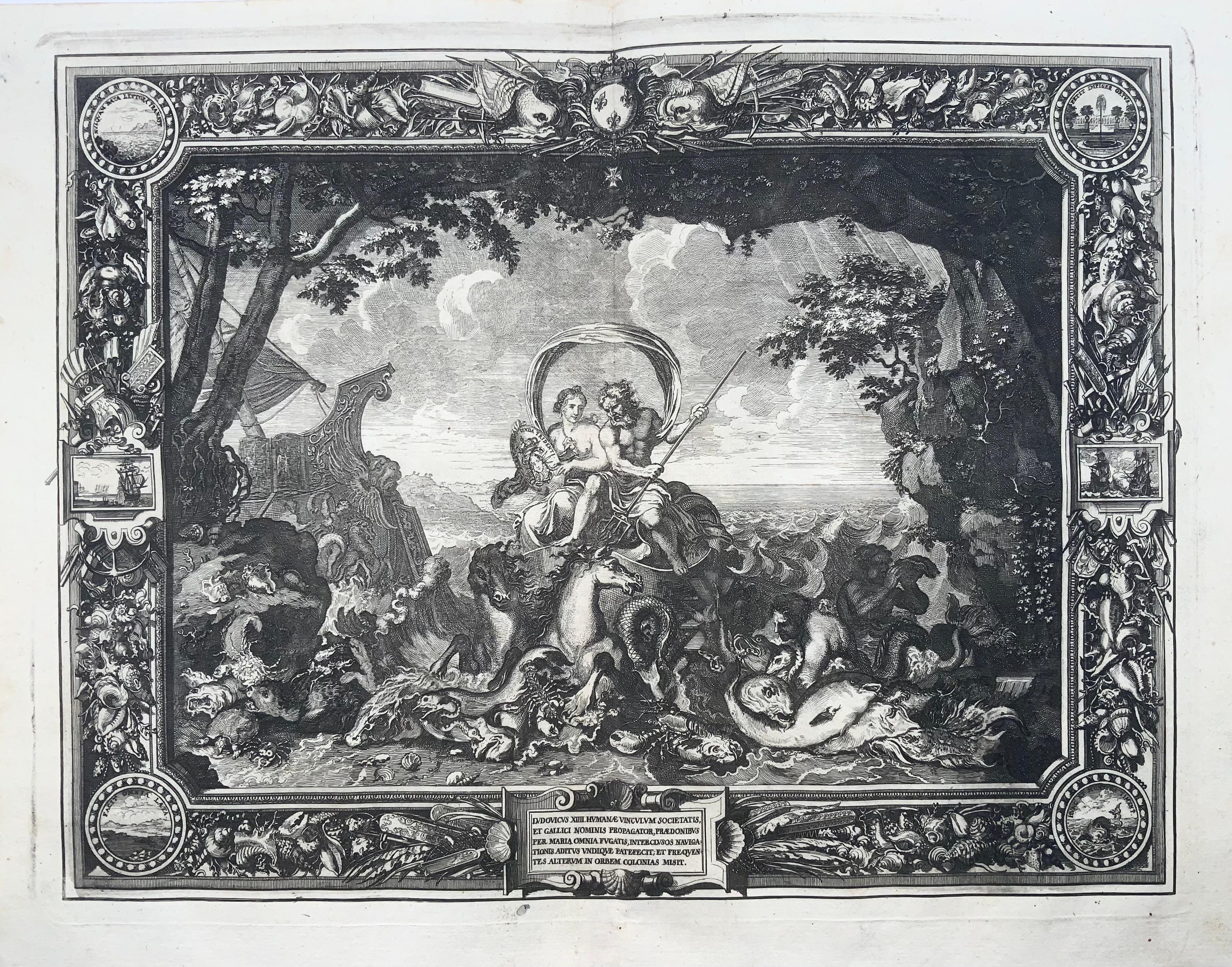 Paper 1679 Allegory, Water, Neptune, Sébastien Leclerc, Large Folio, Ornament For Sale