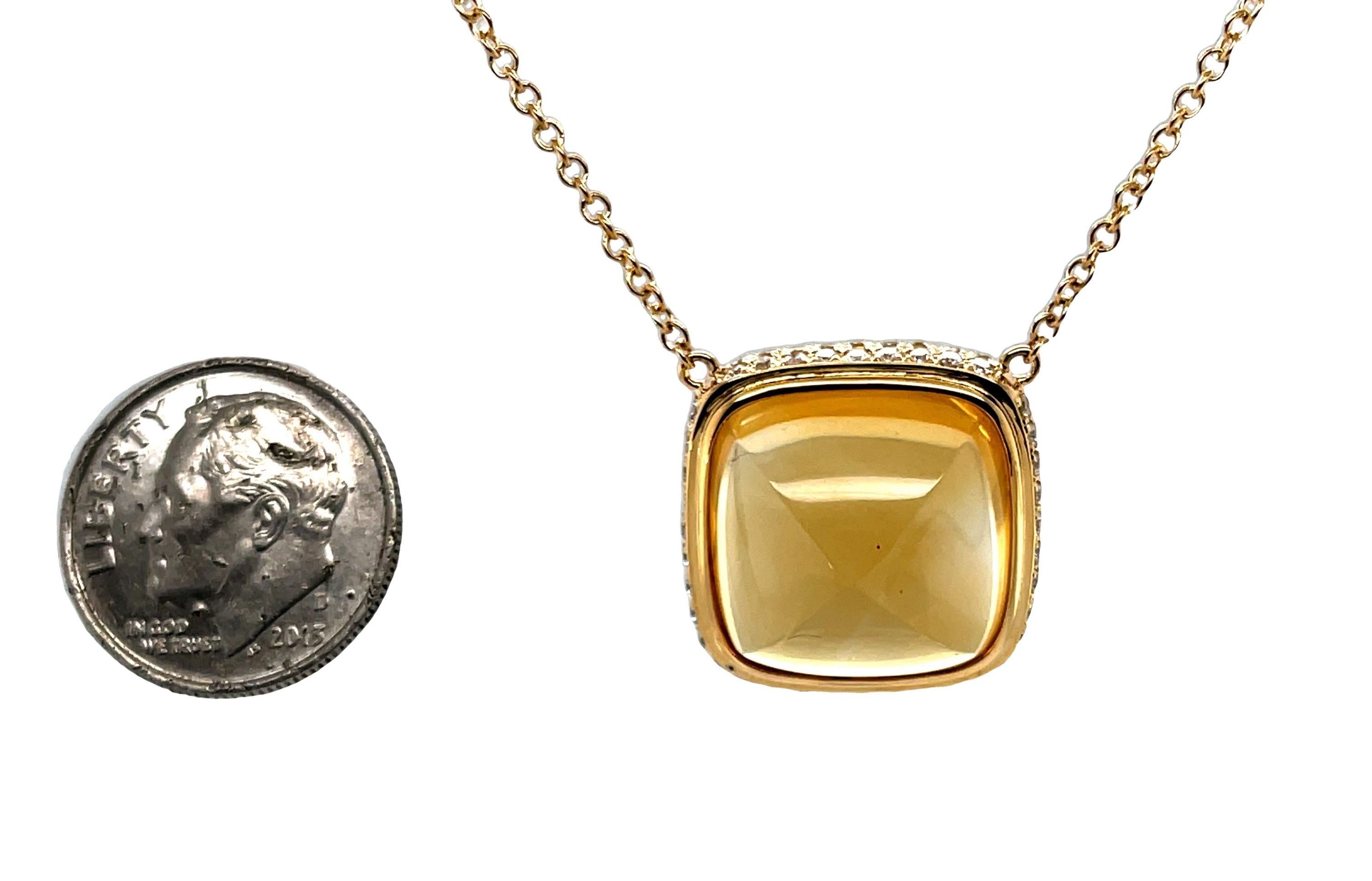 Sugarloaf Cabochon 16.79 Carat Citrine Cabochon, Yellow Sapphire and Diamond Necklace  For Sale