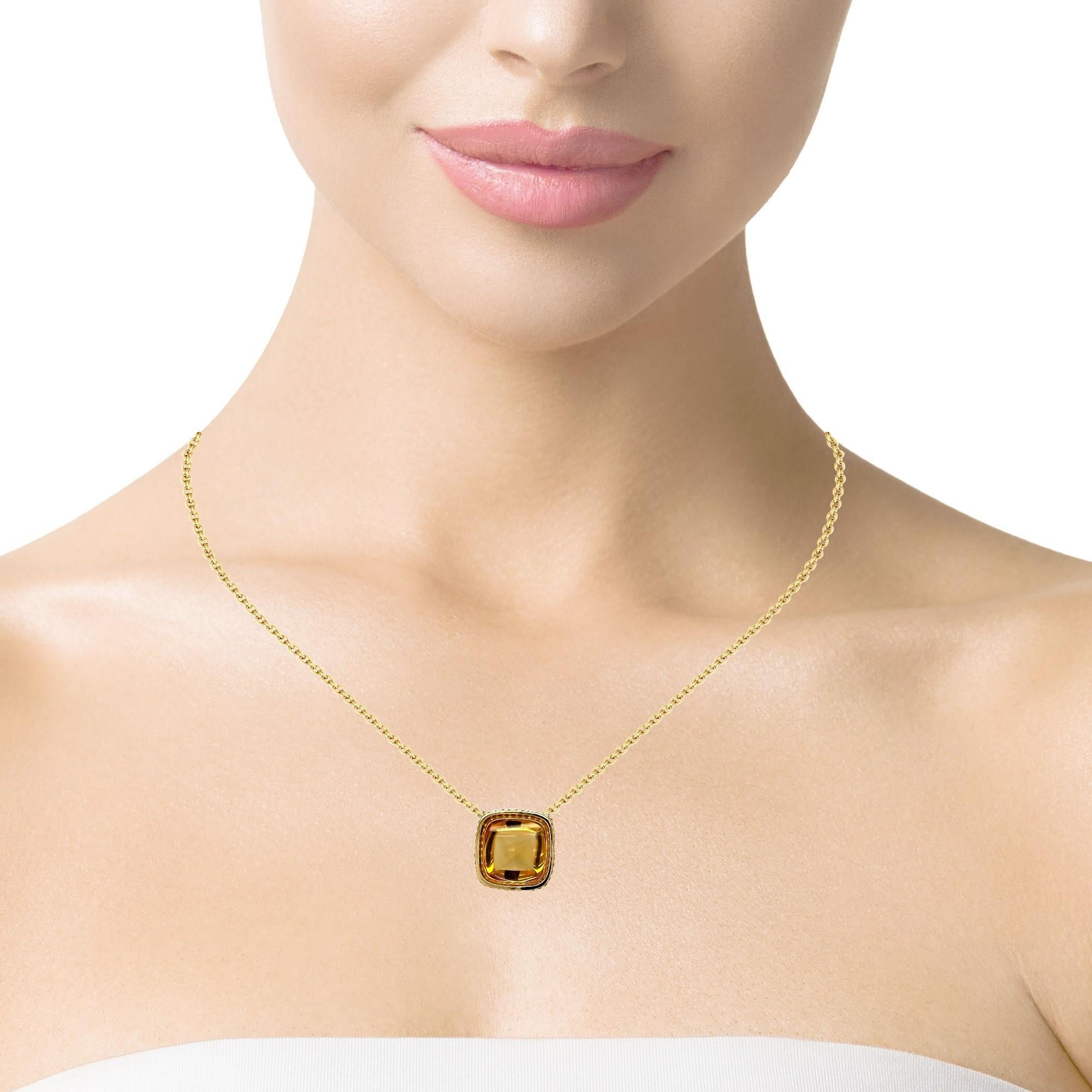 16.79 Carat Citrine Cabochon, Yellow Sapphire and Diamond Necklace  In New Condition For Sale In Los Angeles, CA