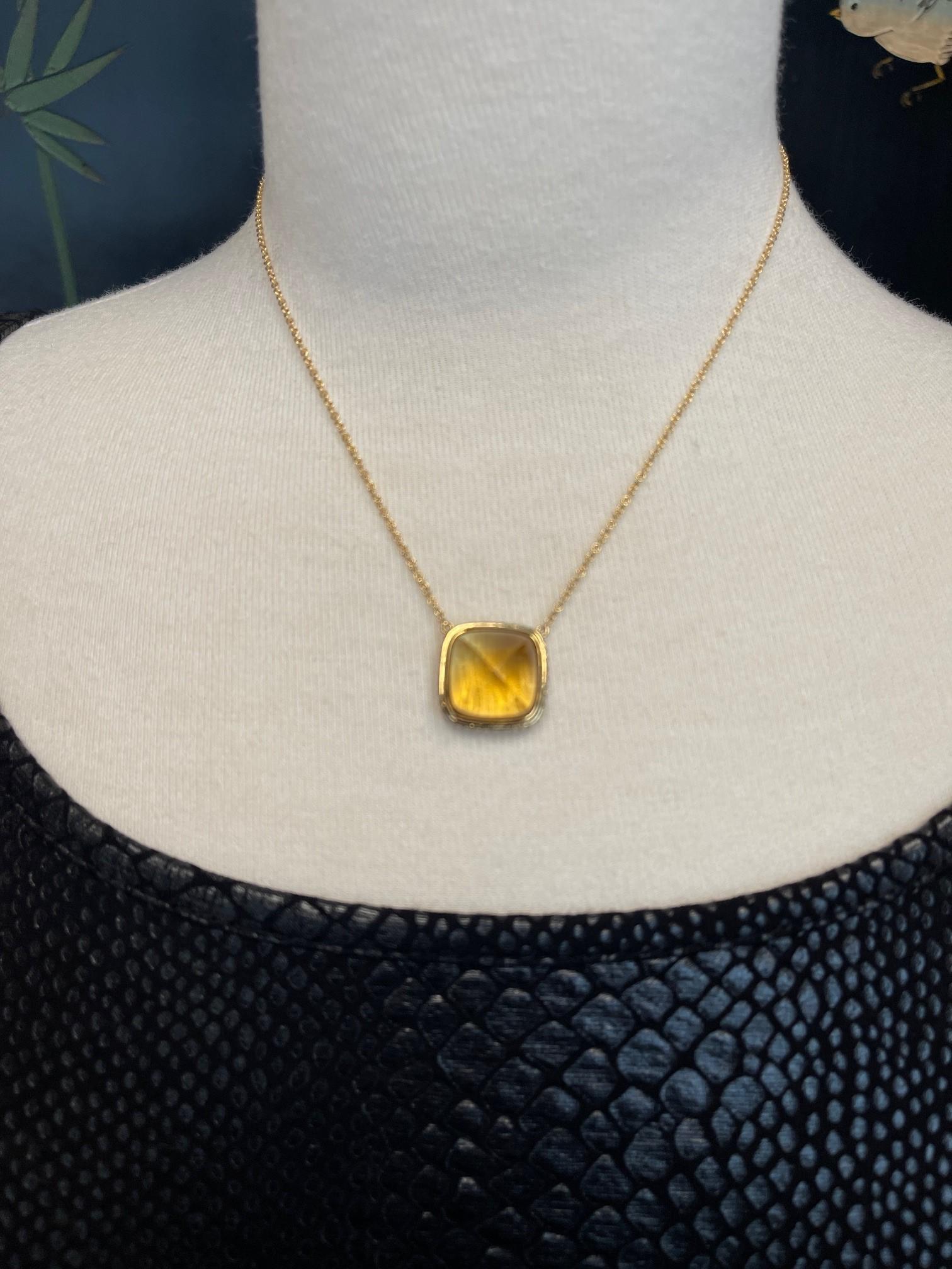 Women's 16.79 Carat Citrine Cabochon, Yellow Sapphire and Diamond Necklace  For Sale