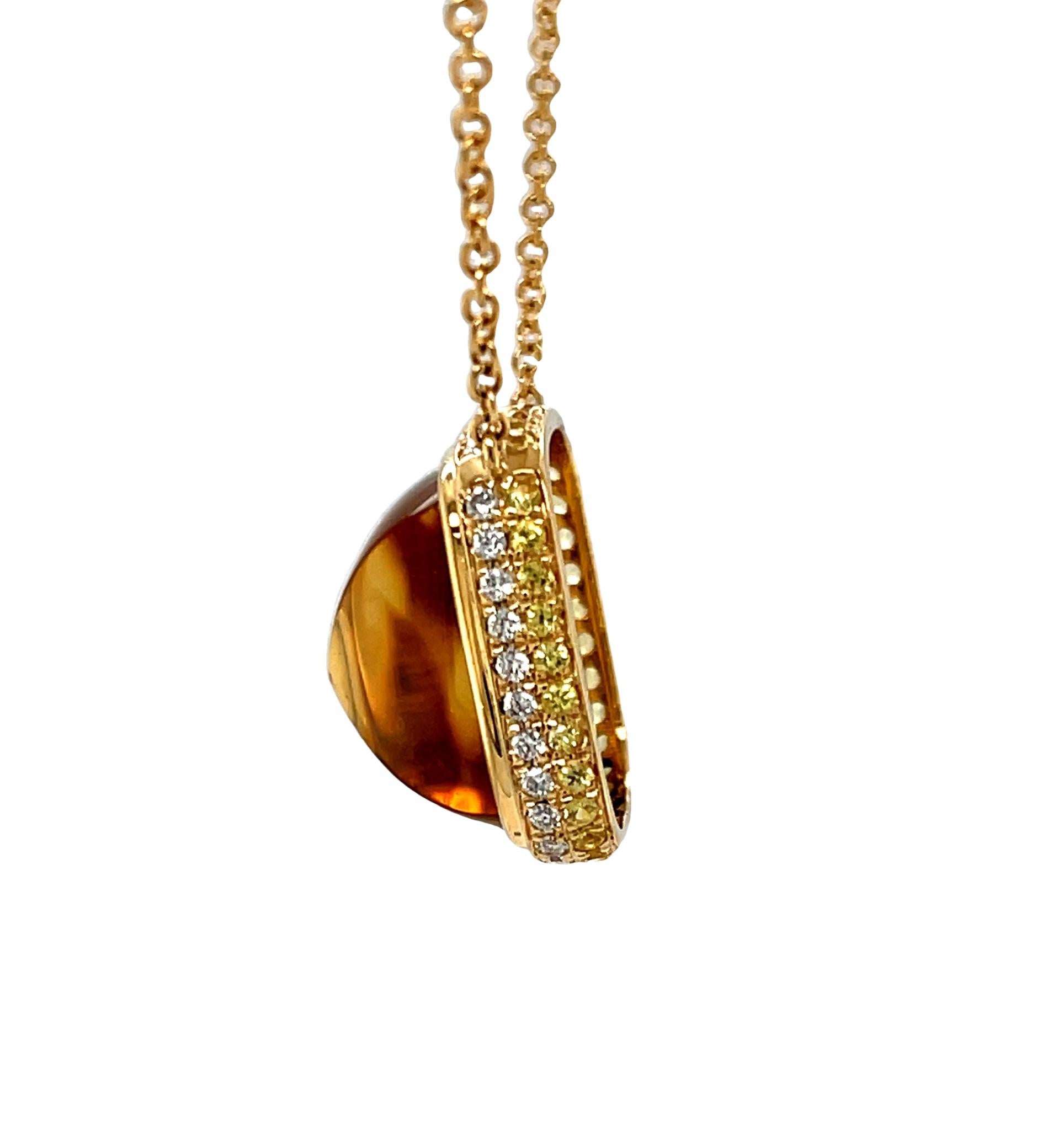 Collier de citrine cabochon de 16,79 carats, saphir jaune et diamants en vente 1