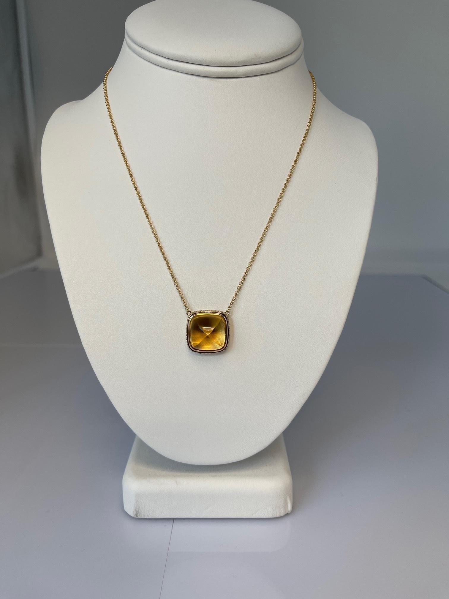Collier de citrine cabochon de 16,79 carats, saphir jaune et diamants en vente 2