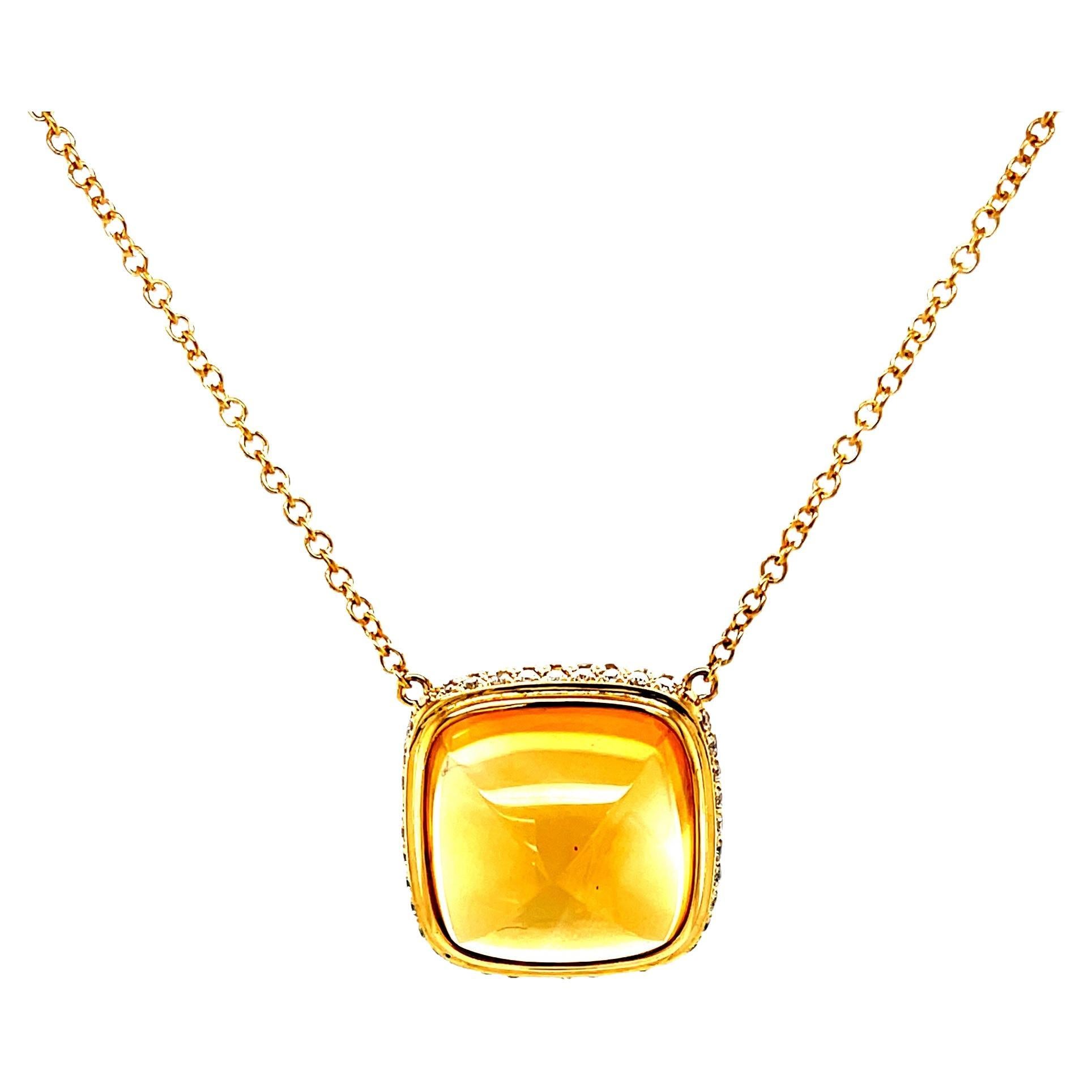 16.79 Carat Citrine Cabochon, Yellow Sapphire and Diamond Necklace  For Sale
