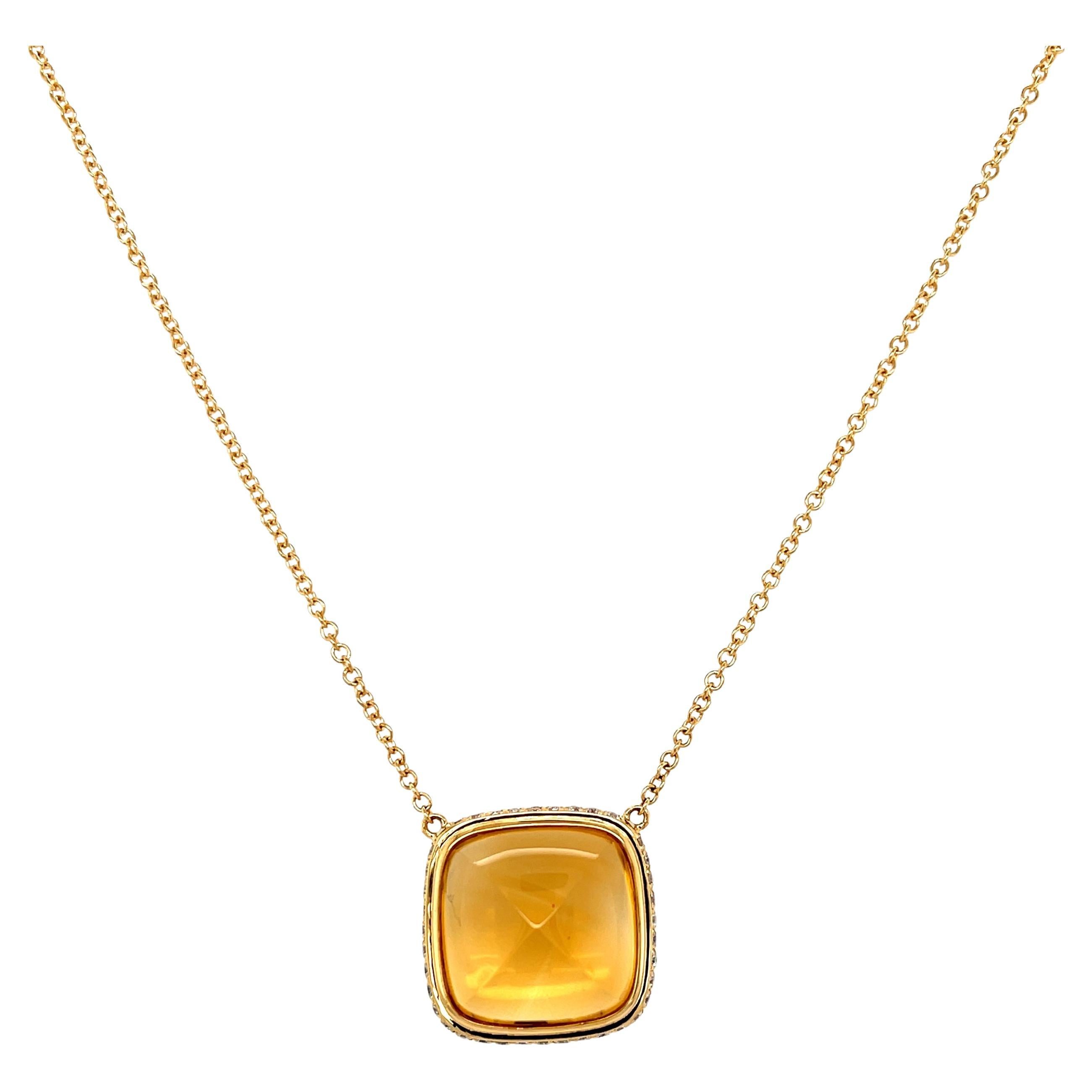 16.79 Carat Citrine Cabochon, Yellow Sapphire and Diamond Necklace For Sale