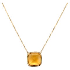 16.79 Carat Citrine Cabochon, Yellow Sapphire and Diamond Necklace