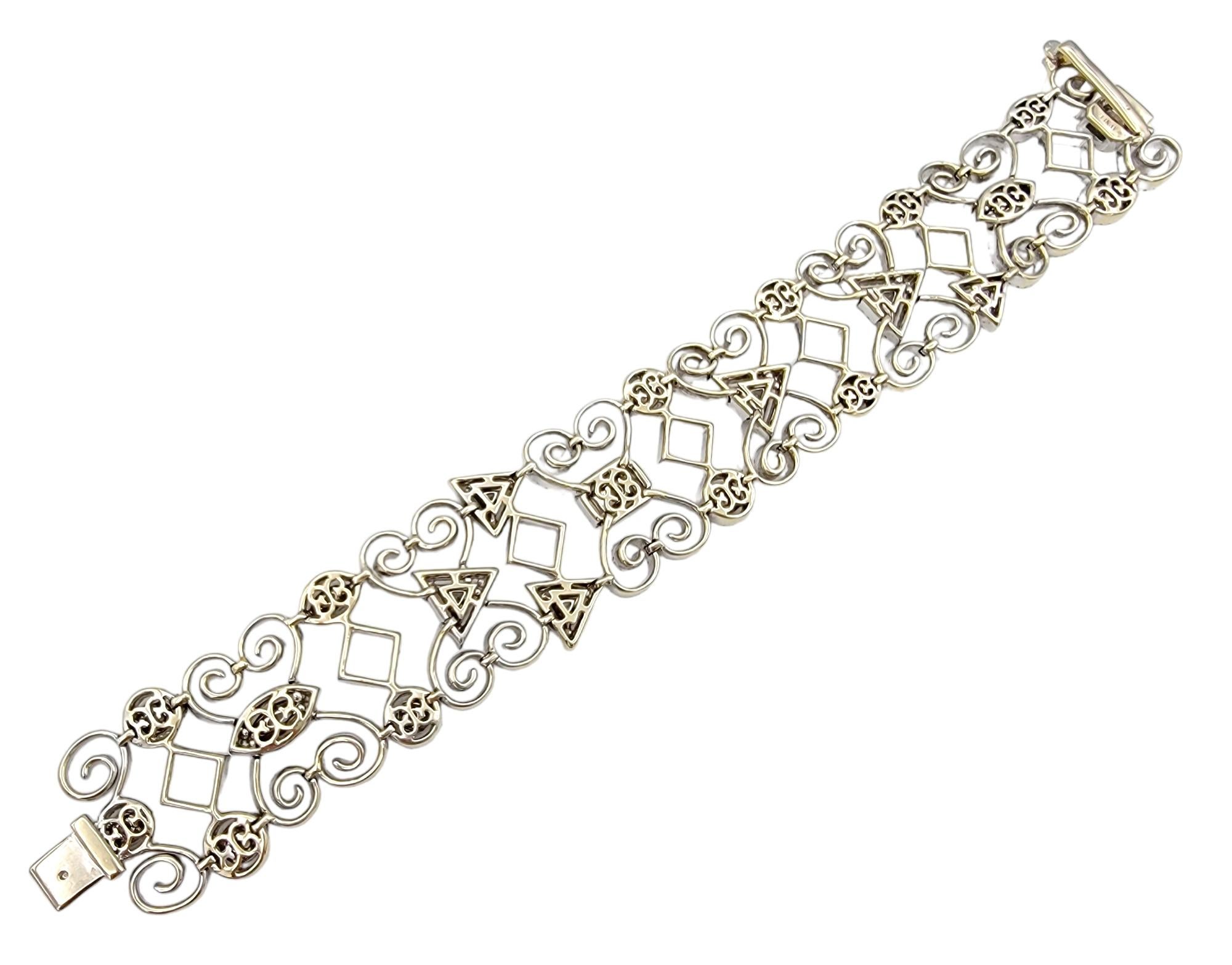 Bracciale a maglie larghe con diamanti da 16,79 carati e design a vortice aperto in oro bianco 14 carati In condizioni buone in vendita a Scottsdale, AZ