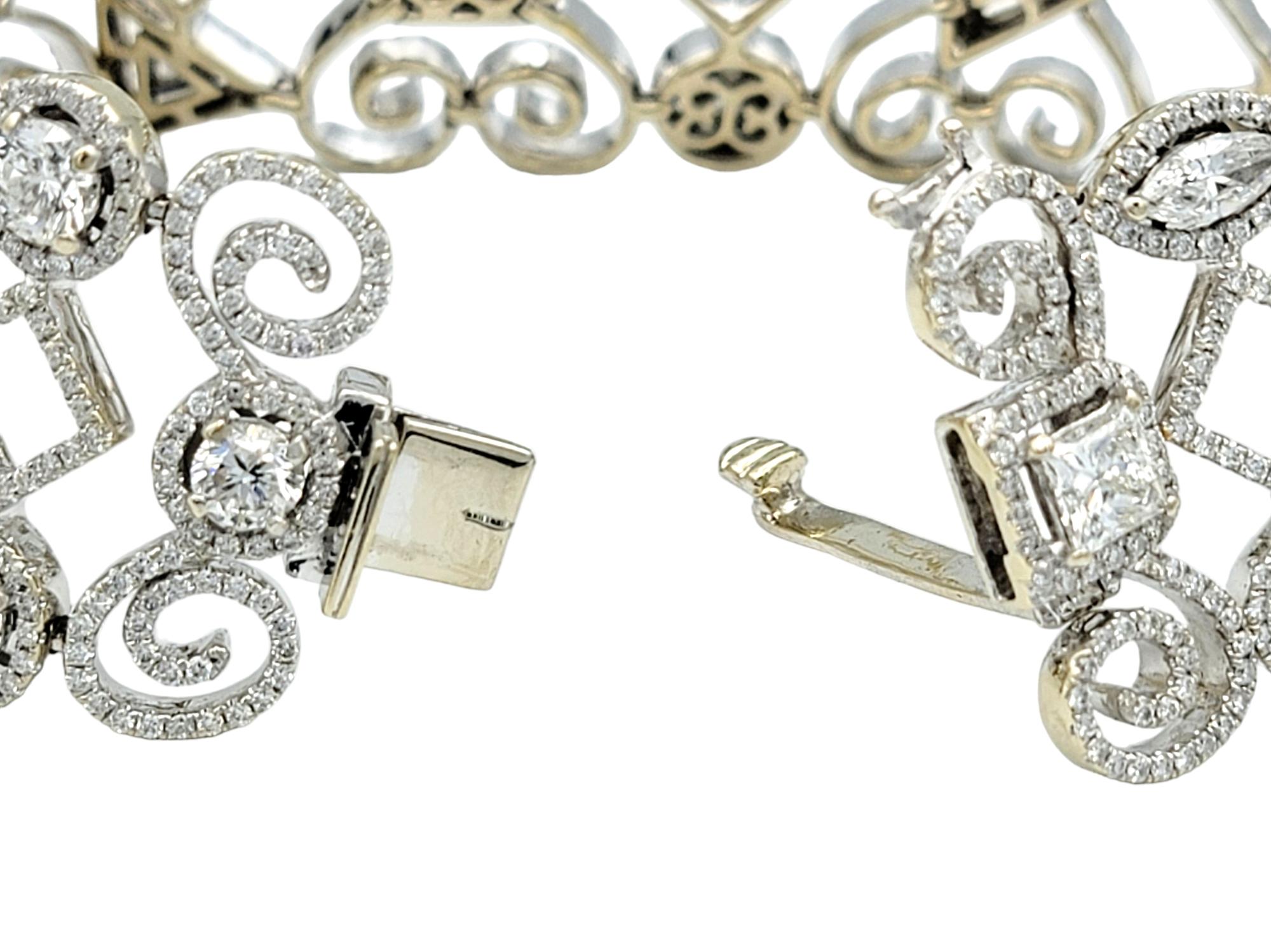 Donna Bracciale a maglie larghe con diamanti da 16,79 carati e design a vortice aperto in oro bianco 14 carati in vendita