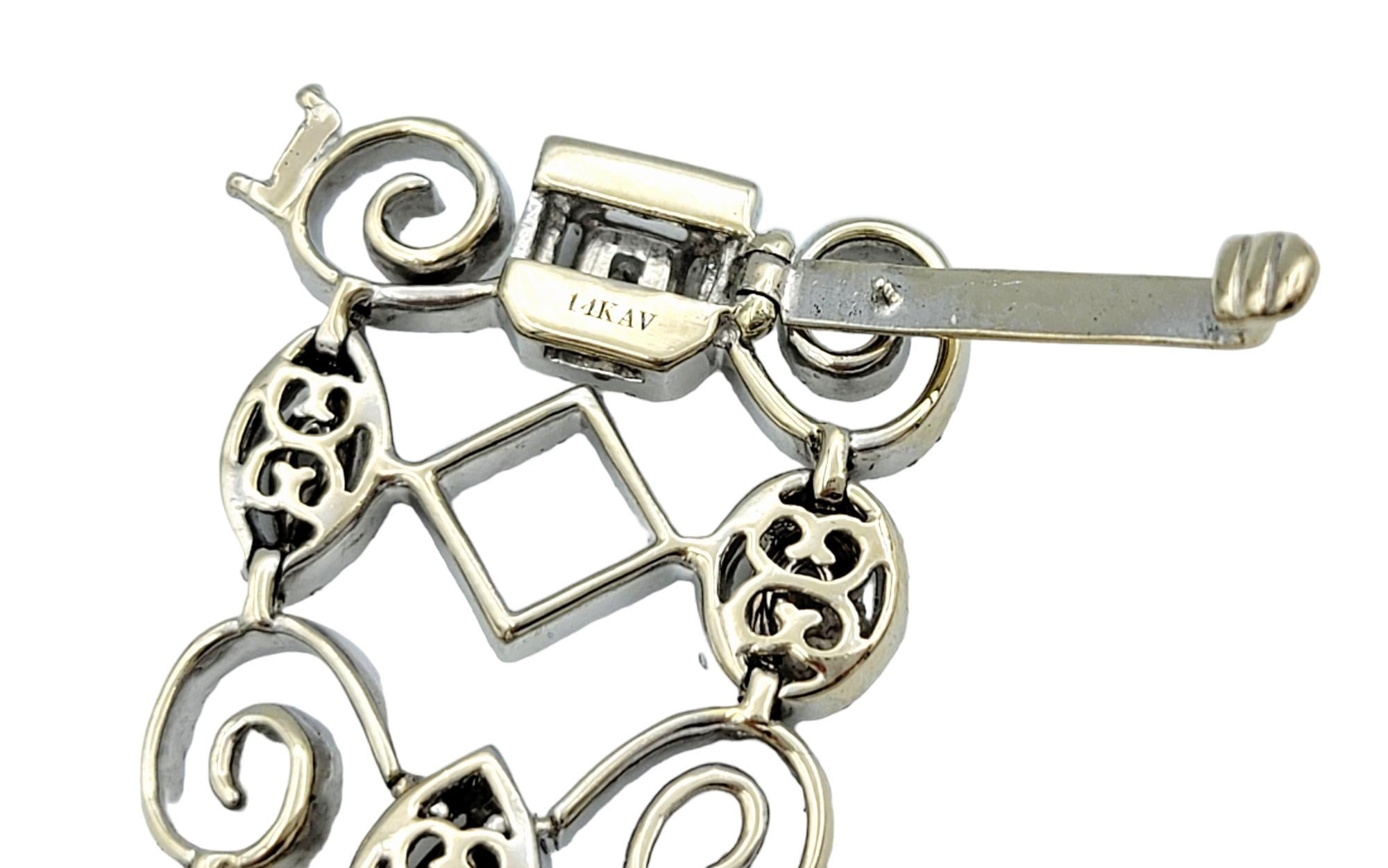 Bracciale a maglie larghe con diamanti da 16,79 carati e design a vortice aperto in oro bianco 14 carati in vendita 1
