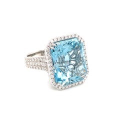16.79 Carat Emerald Cut Aquamarine and Diamond Cocktail Ring