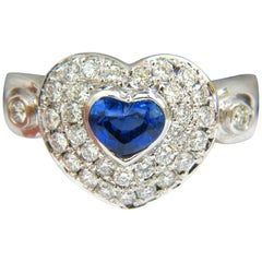 1.67ct 14 Karat Natural Fine Gem Heart Sapphire Diamond Ring 3D Dome Like