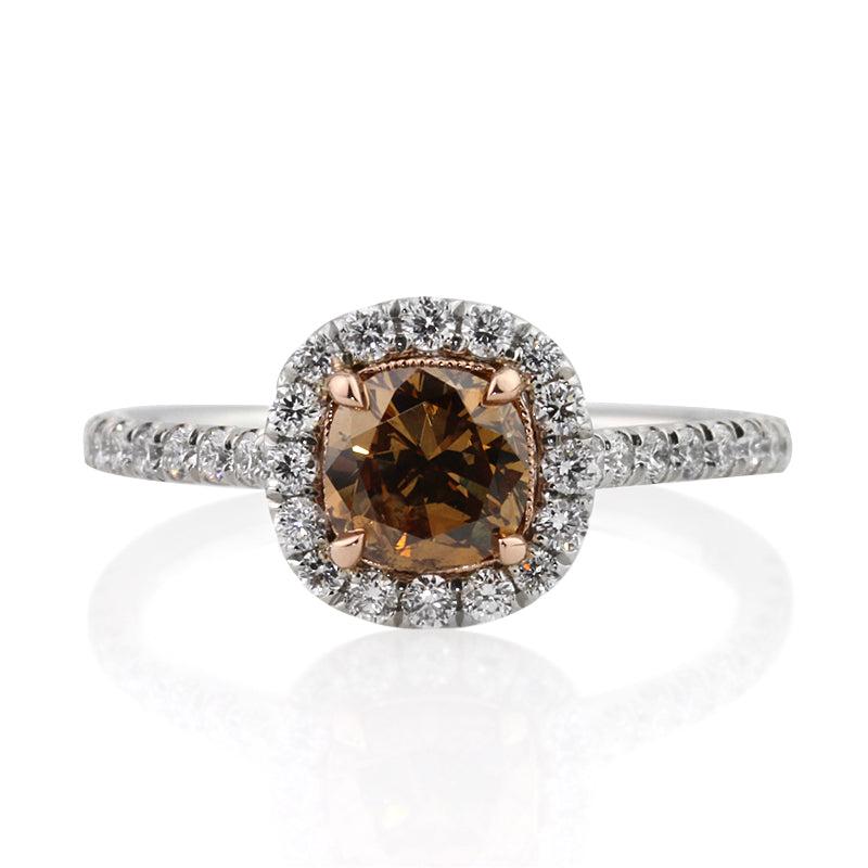 1.67ct Fancy Yellow Brown Cushion Cut Diamond Engagement Ring
