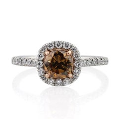 1.67ct Fancy Yellow Brown Cushion Cut Diamond Engagement Ring